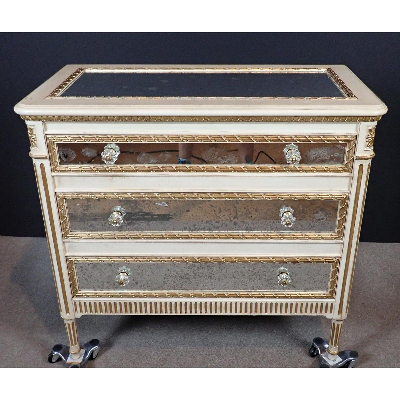 Mirrored Louis XVI Gilt and White Painted Chest of Drawers In Good Condition In Norwood, NJ
