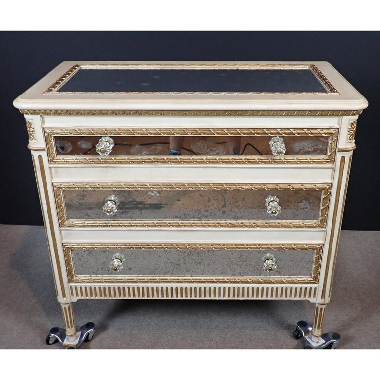 Louis Xvi Style Mirrored Gilt And White Painted Chest Of Drawers
