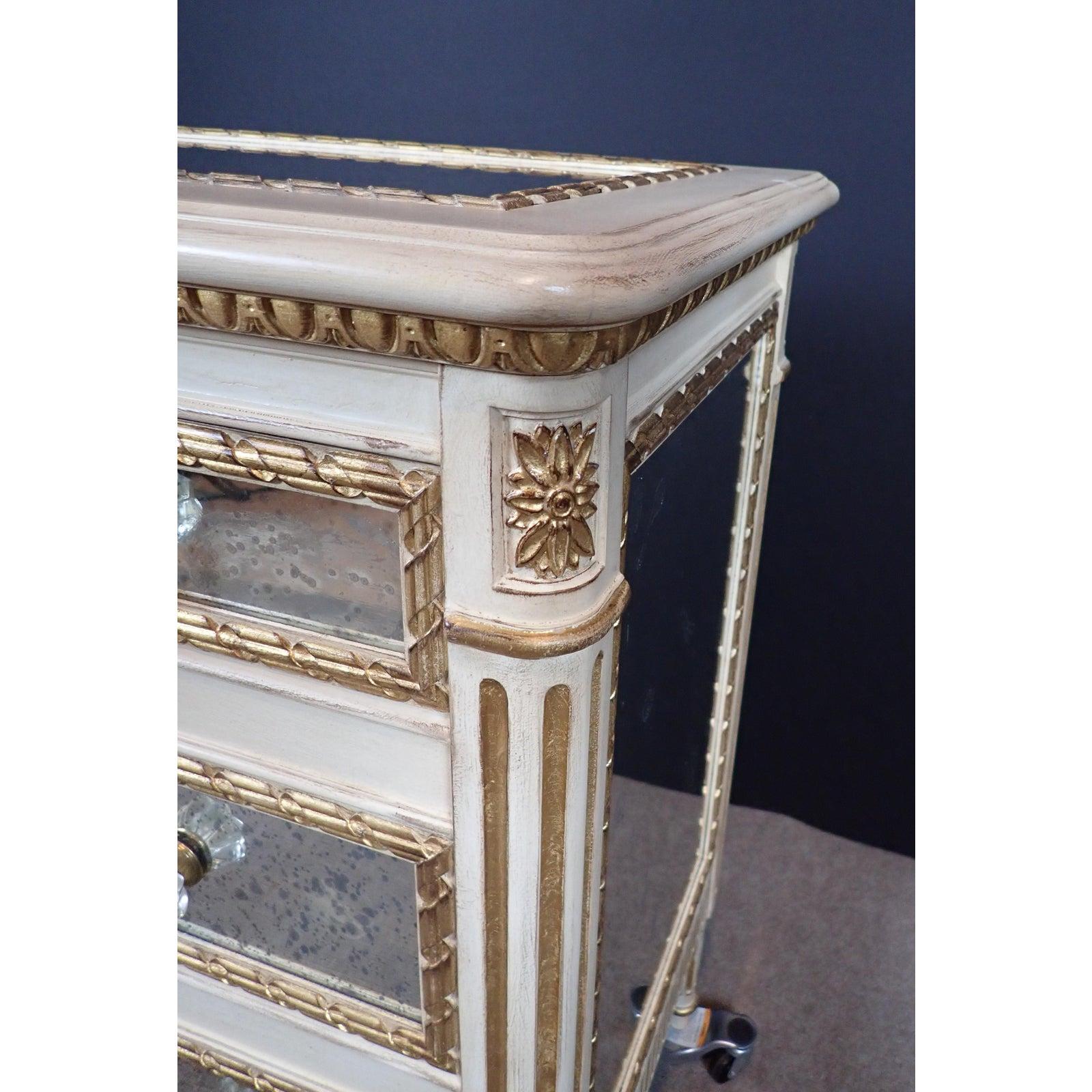 Contemporary Mirrored Louis XVI Gilt and White Painted Chest of Drawers