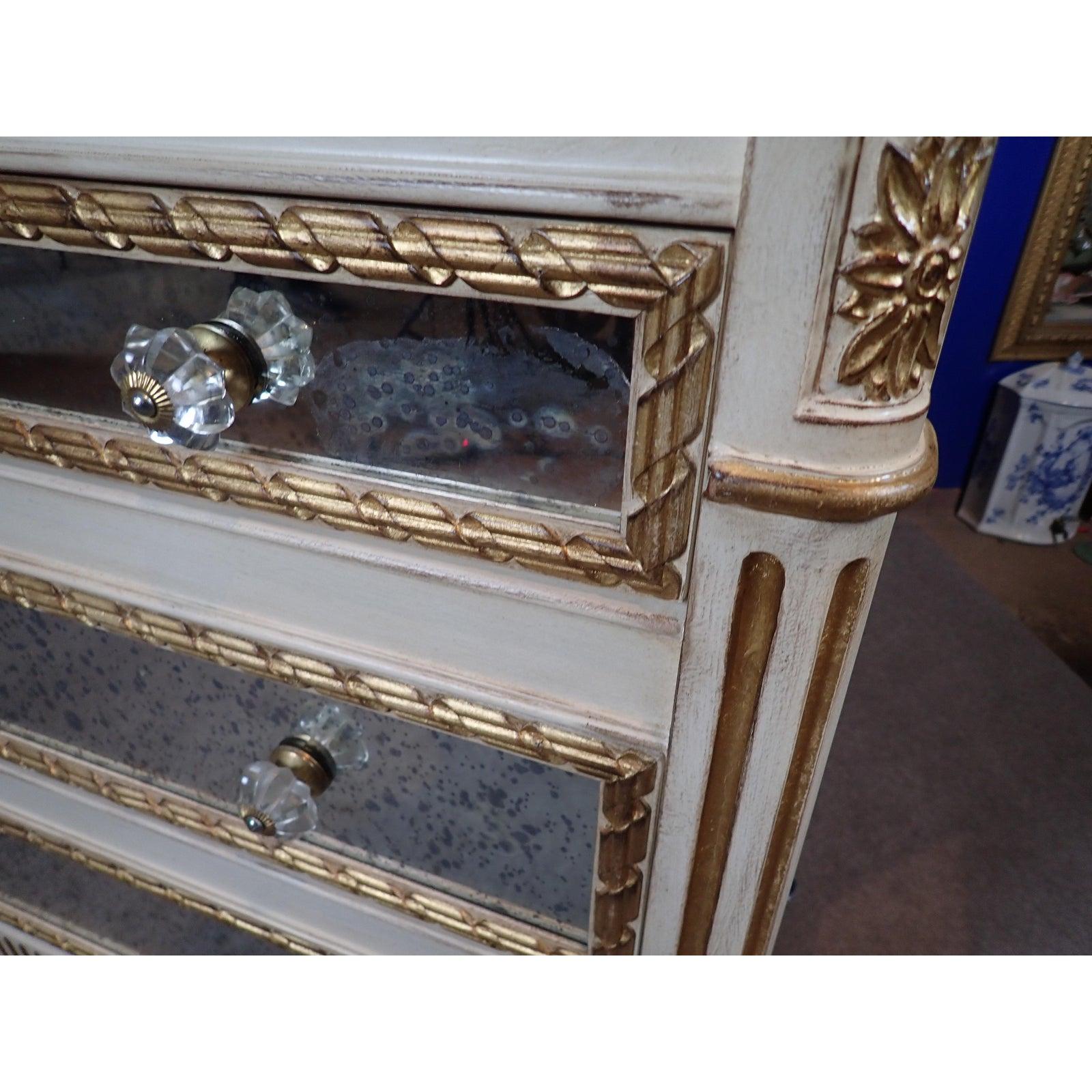 Mirrored Louis XVI Gilt and White Painted Chest of Drawers 1