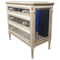 Mirrored Louis XVI Gilt and White Painted Chest of Drawers