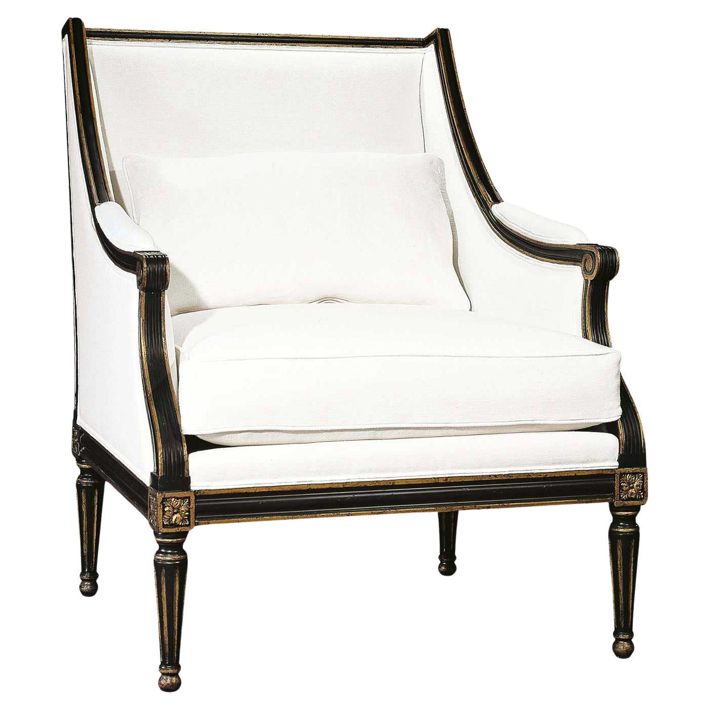 Louis XVI style Montreuil chair with straight lines & wooden fluted detailed leg For Sale