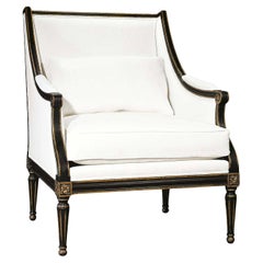 Louis XVI style Montreuil chair with straight lines & wooden fluted detailed leg