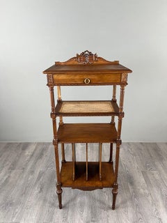 Louis XVI-style Music Cabinet Made Of Carved Wood With Cane Inlay, 19th Century