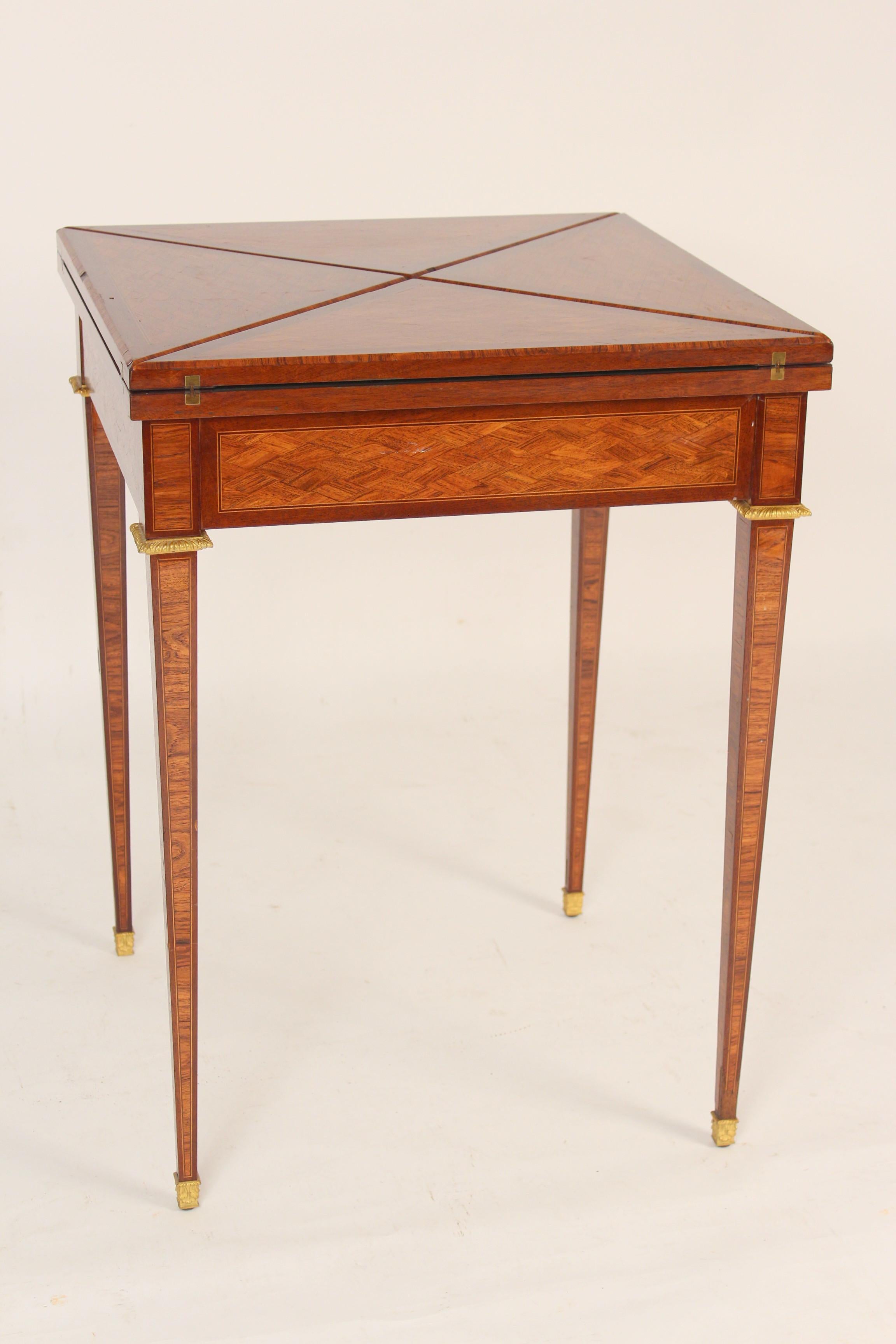 French Louis XVI Style Napkin Fold Games Table, Signed Haentges, Paris