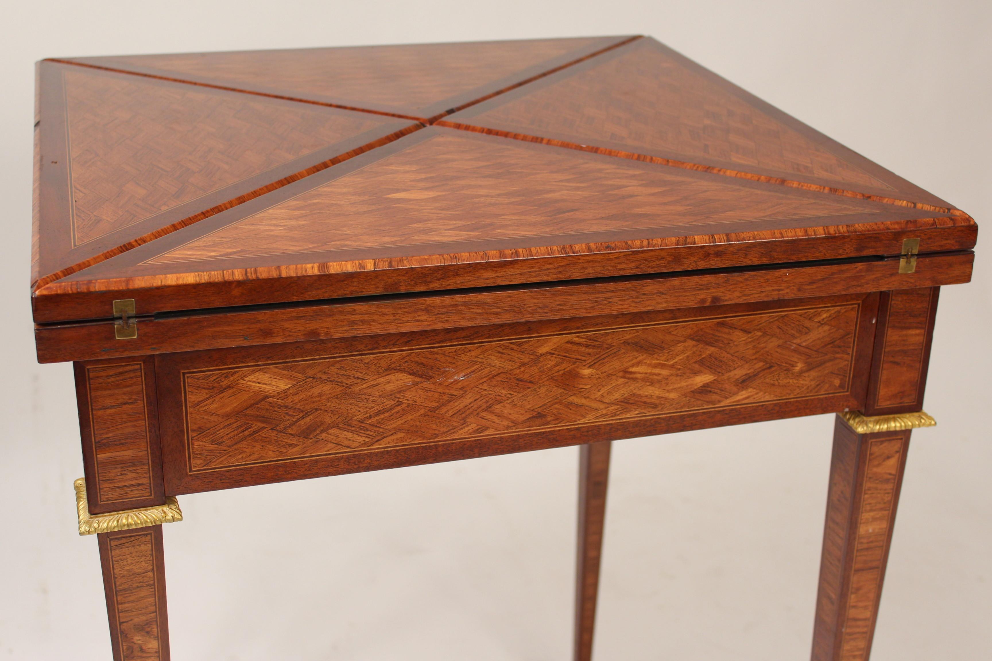 Early 20th Century Louis XVI Style Napkin Fold Games Table, Signed Haentges, Paris