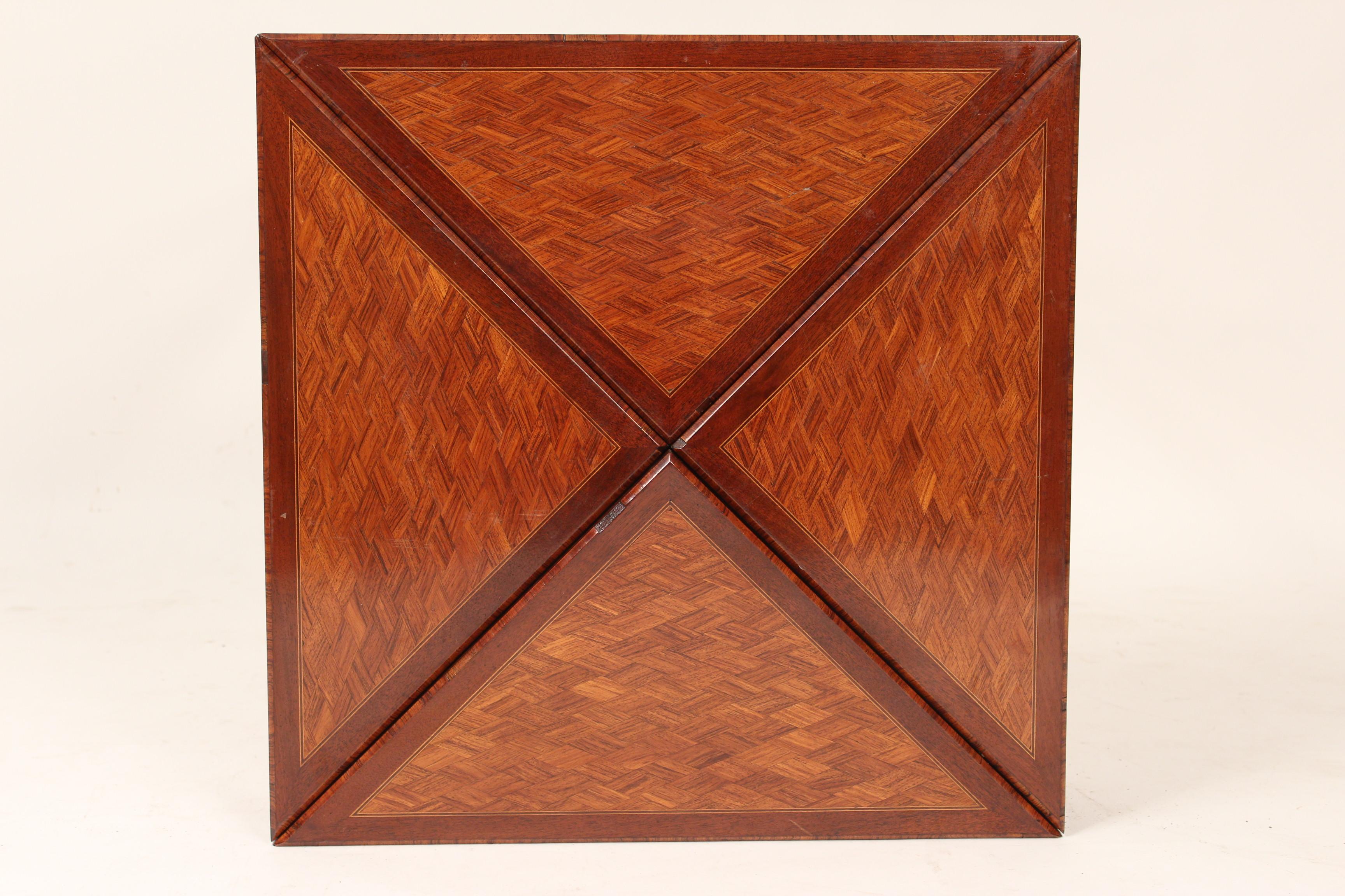 Leather Louis XVI Style Napkin Fold Games Table, Signed Haentges, Paris