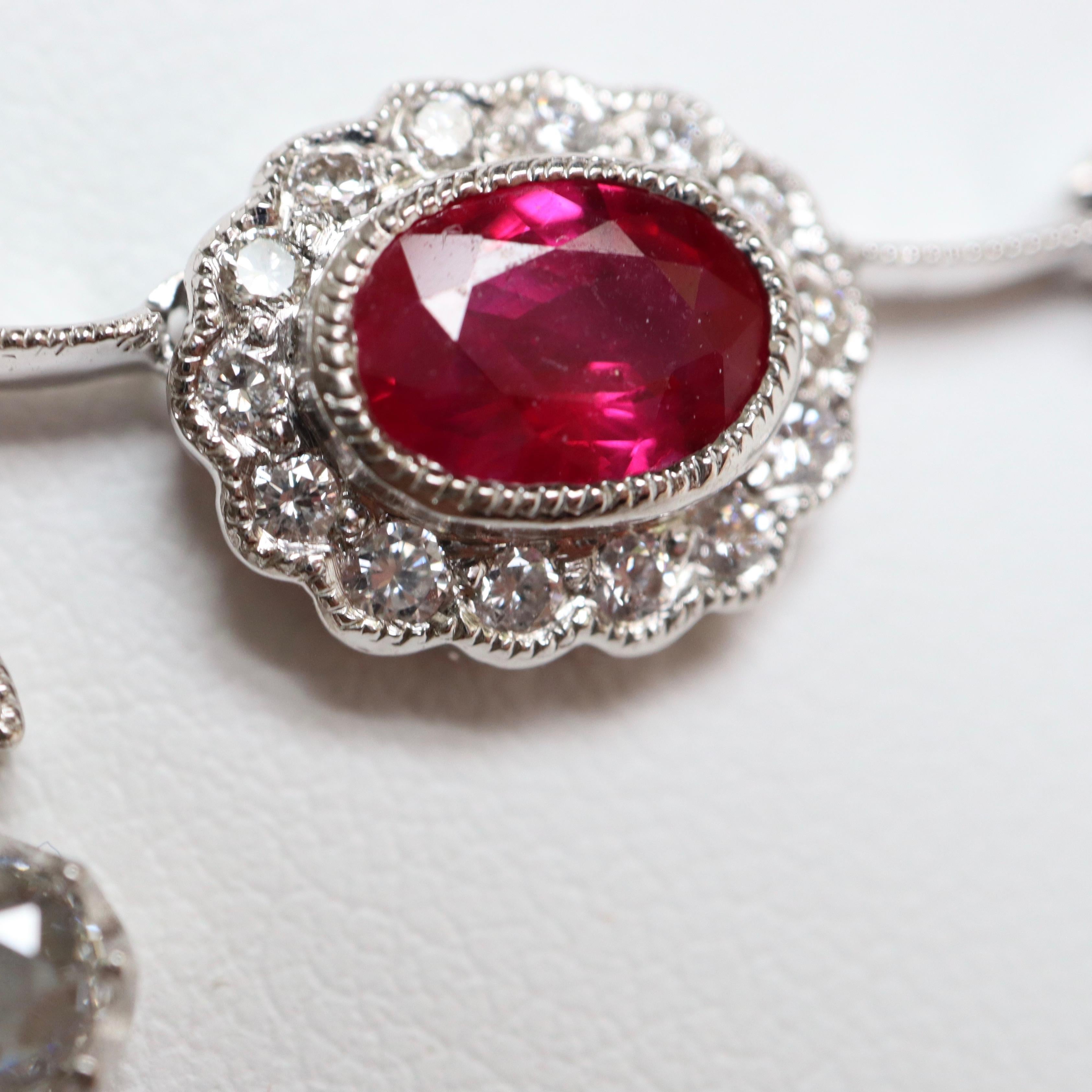 Women's Louis XVI Style Necklace in 18 Carat White Gold Rubies and Diamonds For Sale