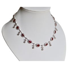 Louis XVI Style Necklace in 18 Carat White Gold Rubies and Diamonds