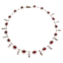 Louis XVI Style Necklace in 18 Carat White Gold Rubies and Diamonds
