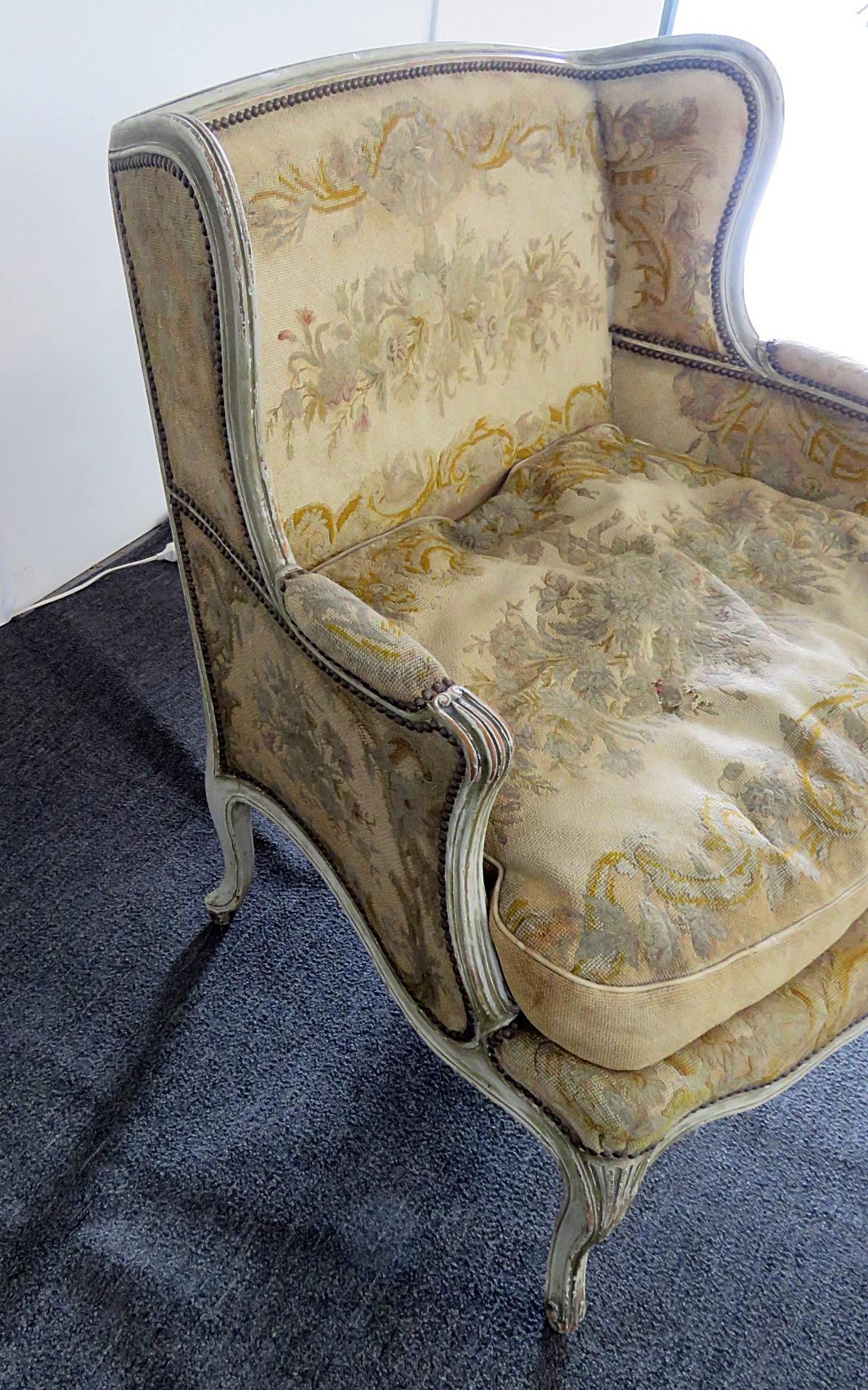 Louis XVI Style Needle Point Bergere In Good Condition In Swedesboro, NJ