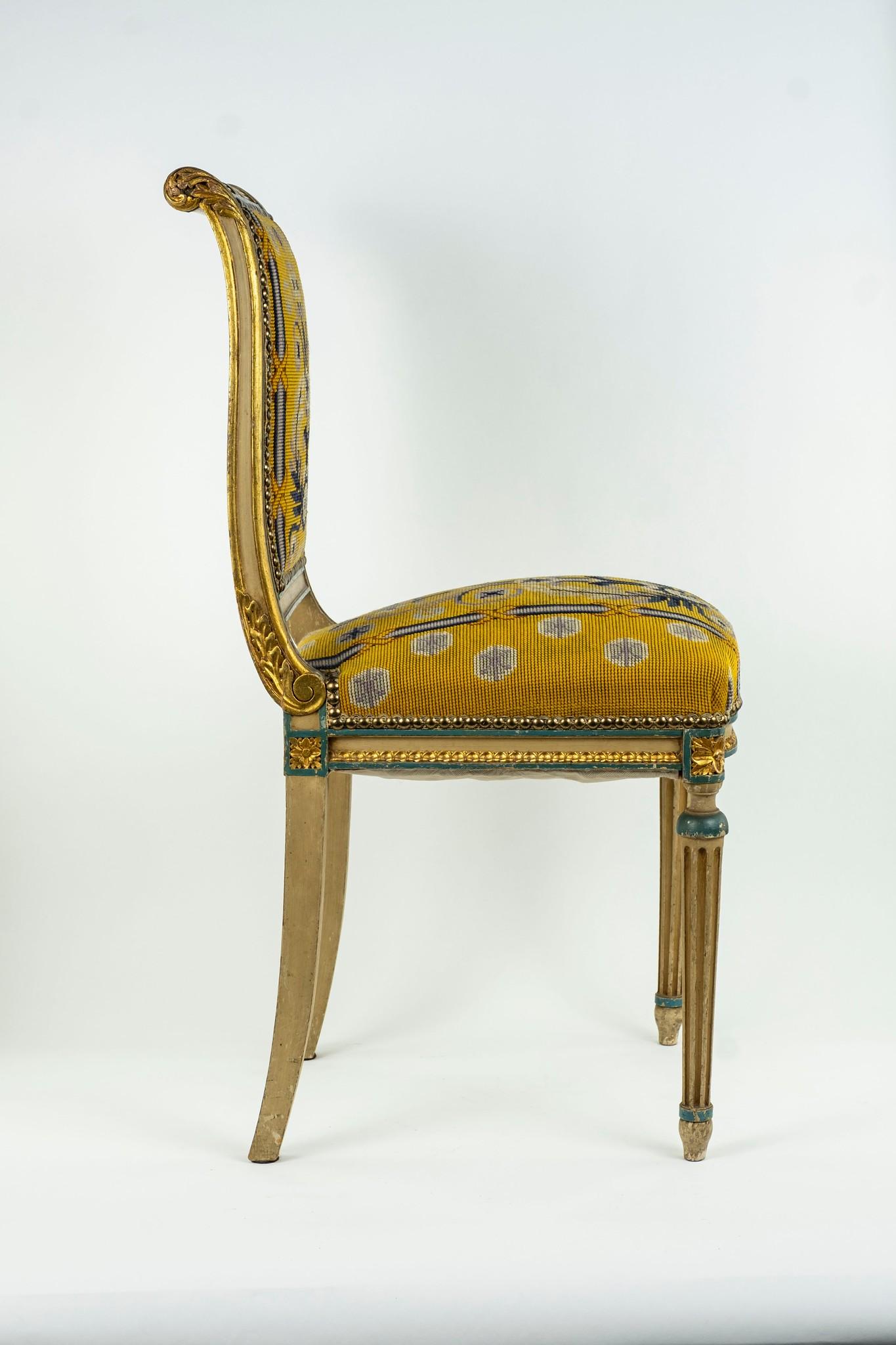 Wood Louis XVI Style Needlepoint Chair