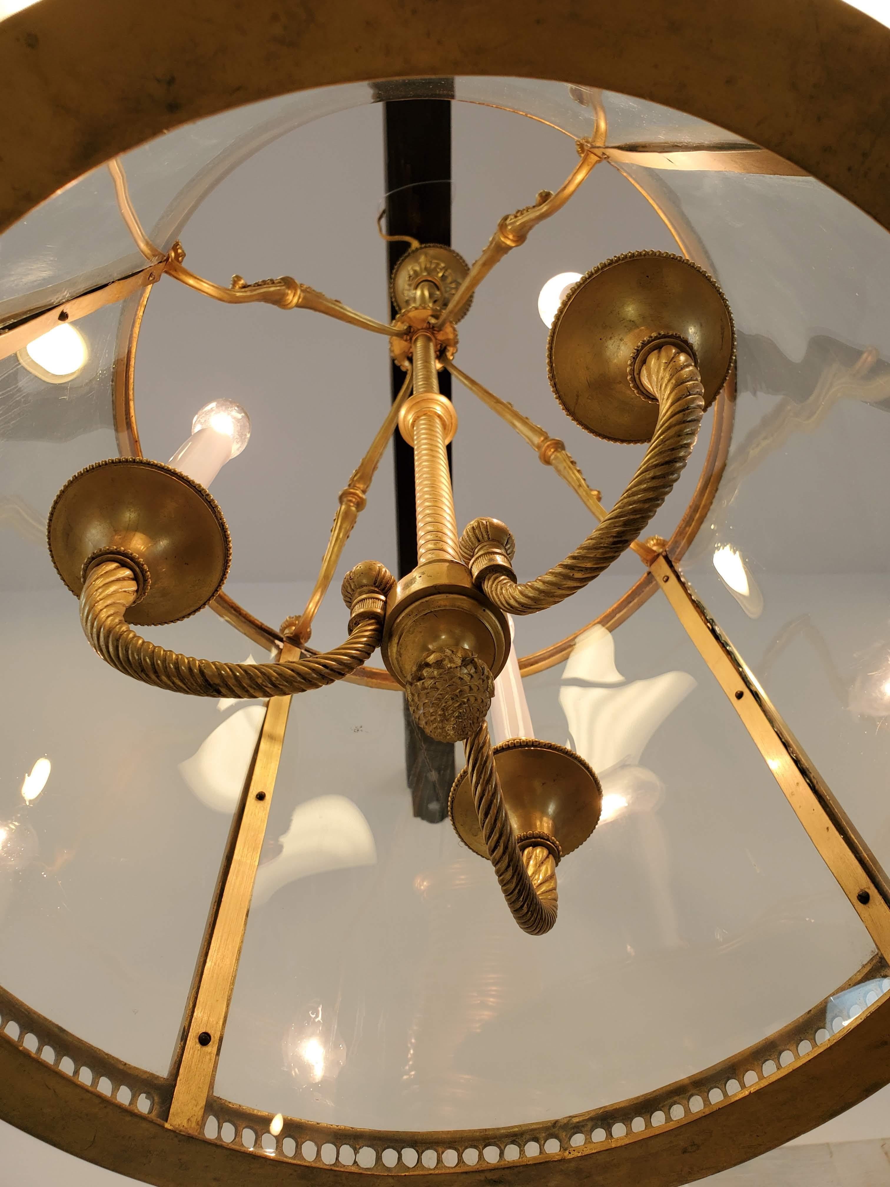 Louis XVI Style Neoclassical Gilded Bronze Glass Lantern 4