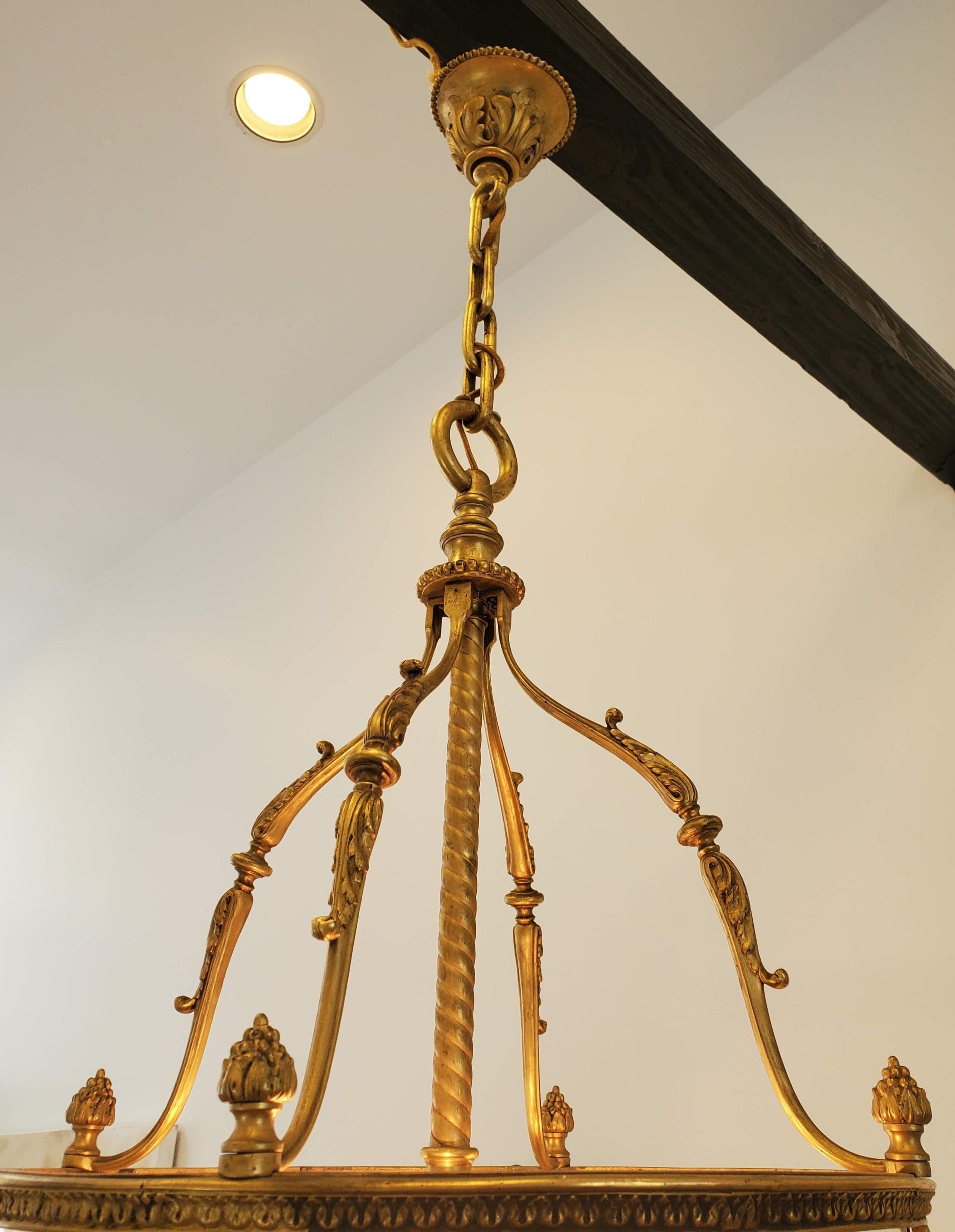 Gilt Louis XVI Style Neoclassical Gilded Bronze Glass Lantern