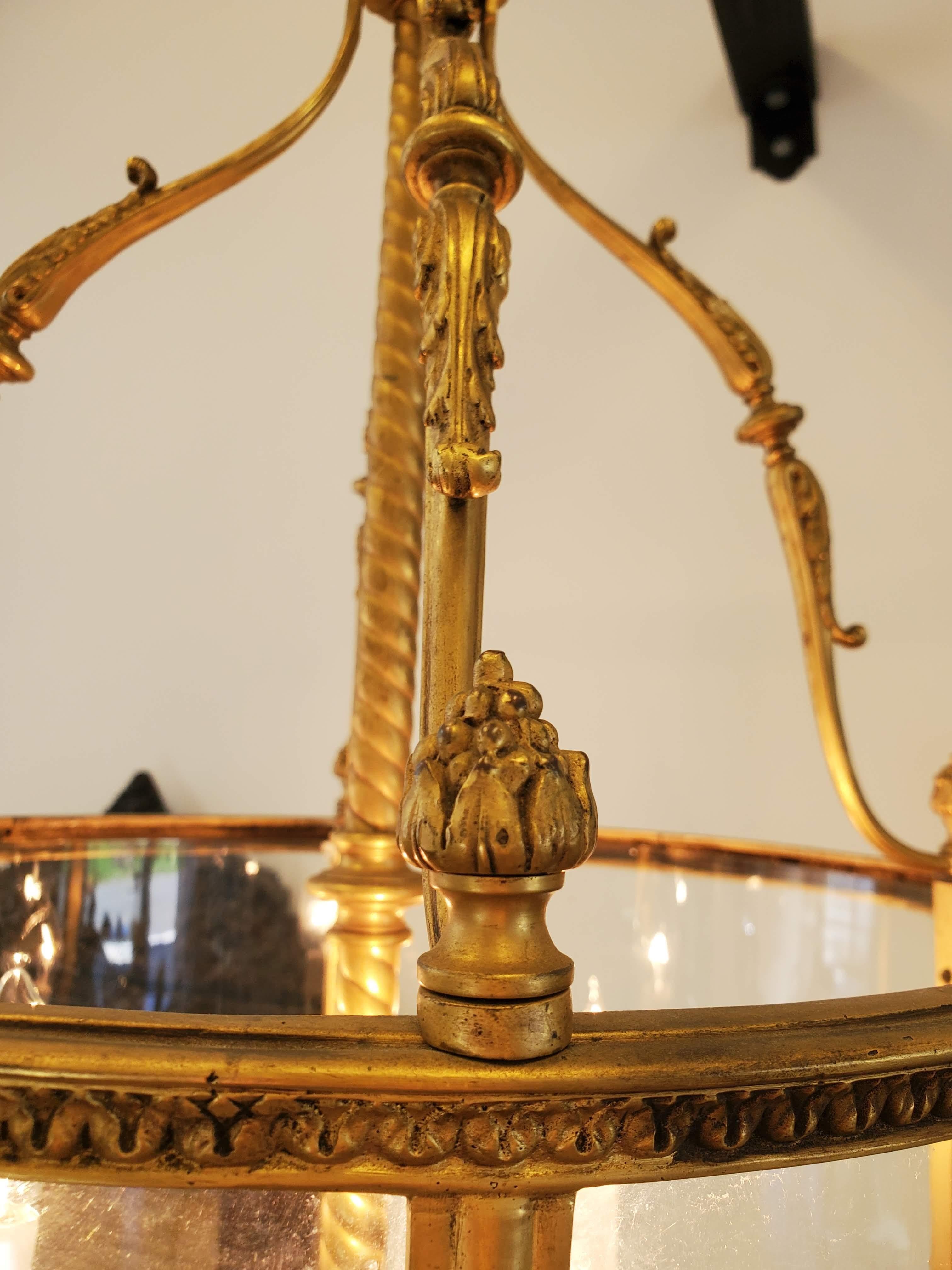 Mid-20th Century Louis XVI Style Neoclassical Gilded Bronze Glass Lantern