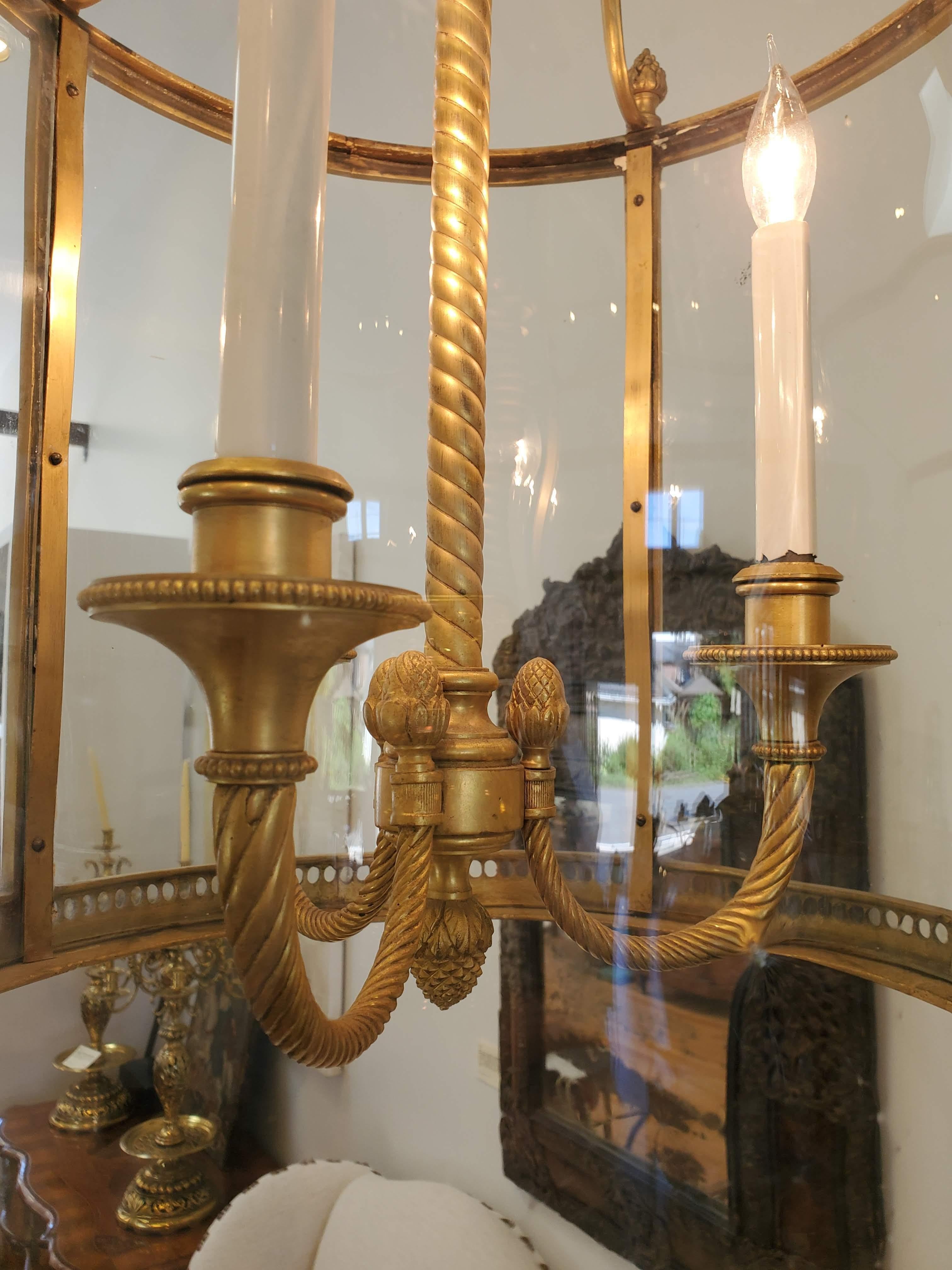 Louis XVI Style Neoclassical Gilded Bronze Glass Lantern 1