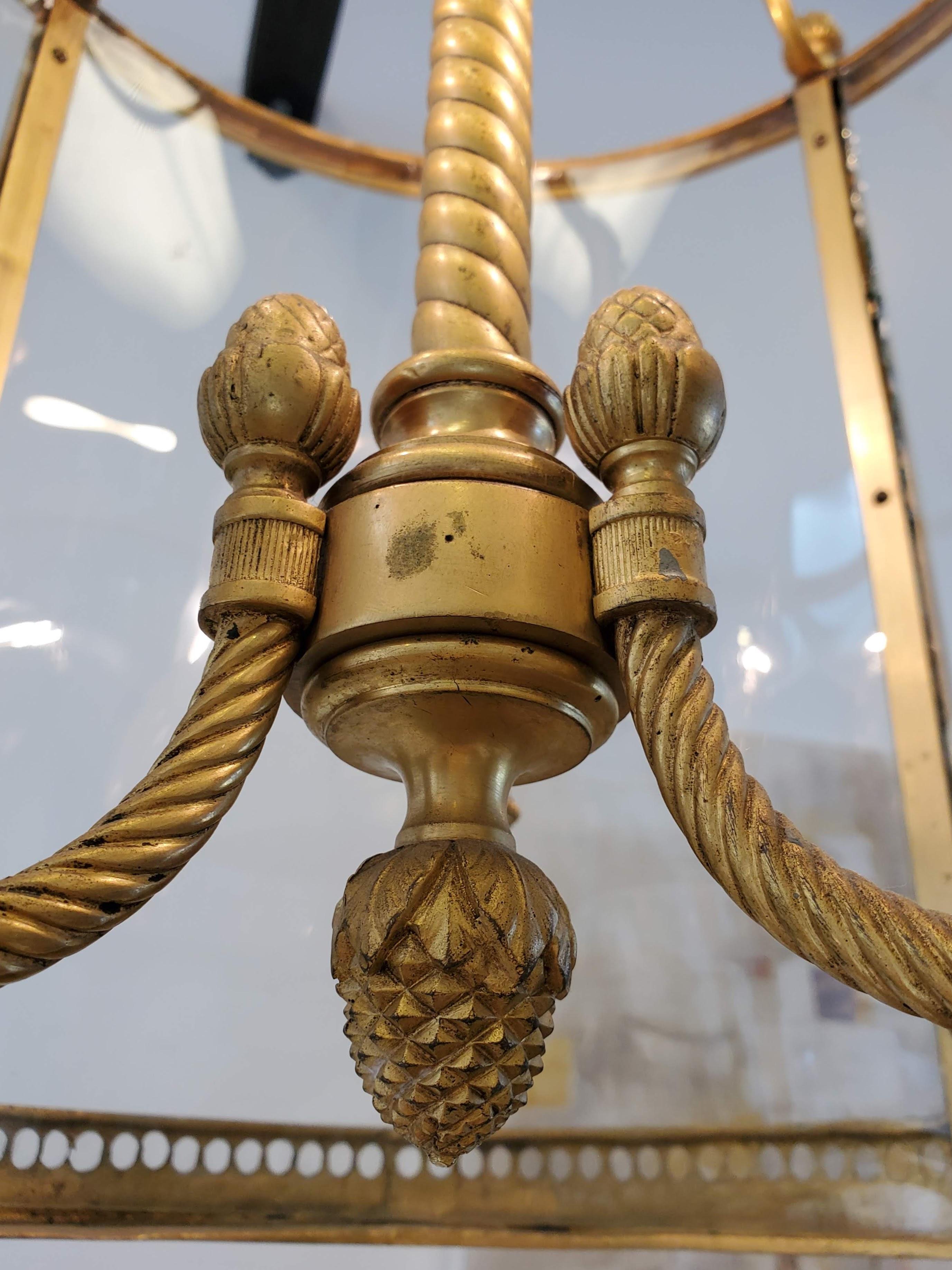 Louis XVI Style Neoclassical Gilded Bronze Glass Lantern 2