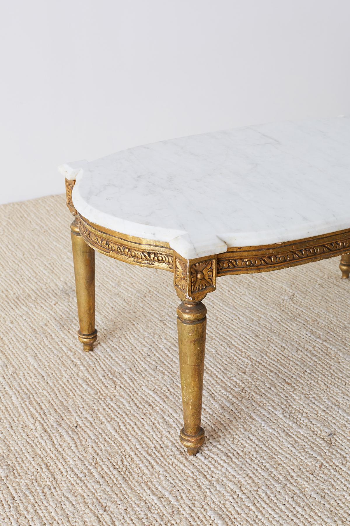 Hand-Crafted Louis XVI Style Neoclassical Marble Top Coffee Table
