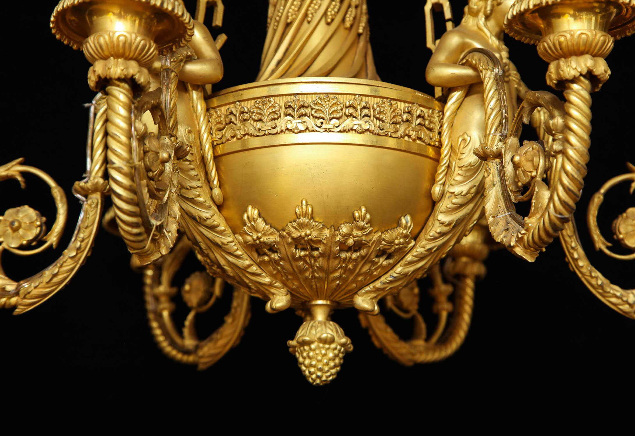 Lustre à 6 lumières de style néoclassique Louis XVI en bronze doré par Alfred Beurdeley Excellent état - En vente à New York, NY