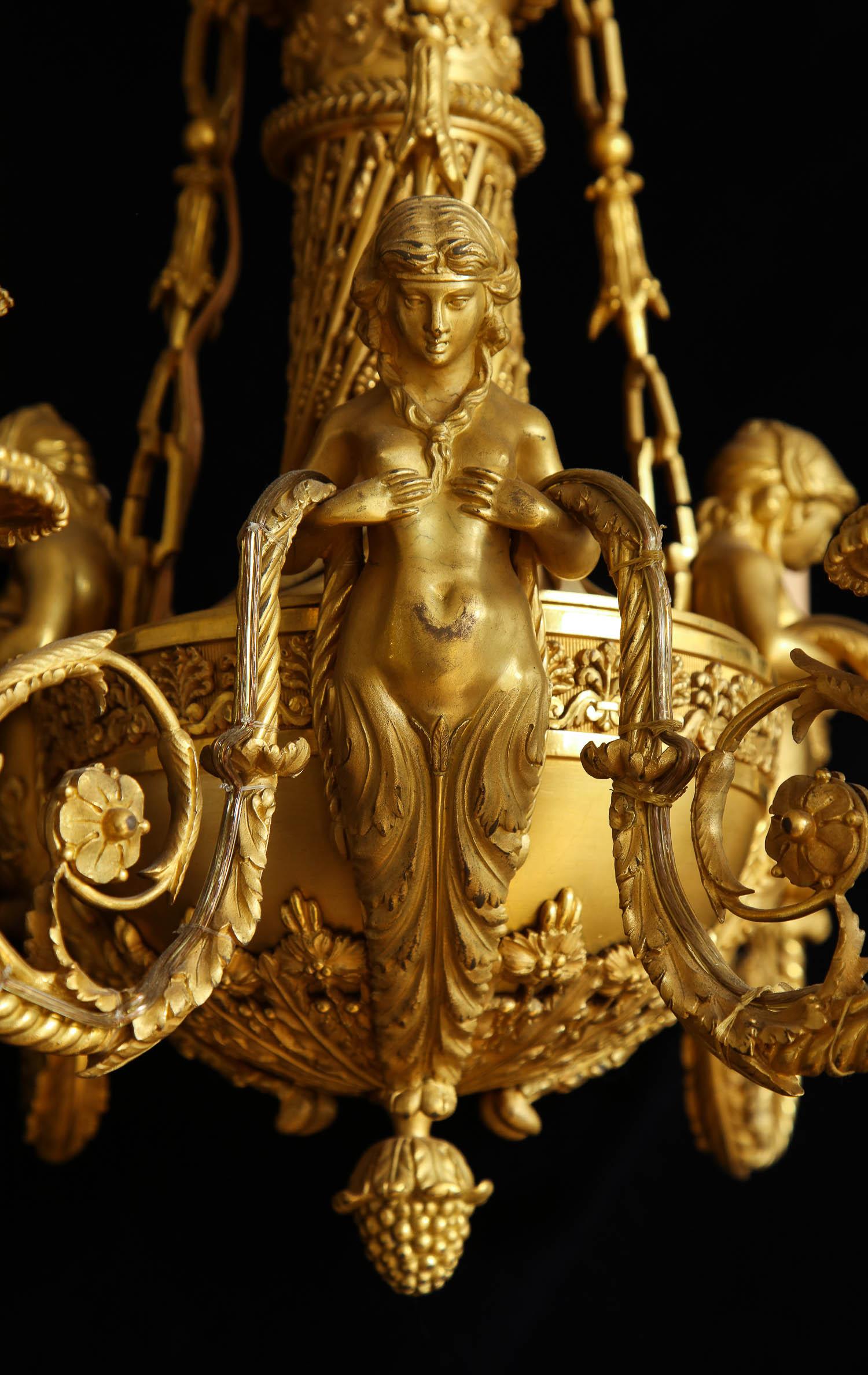 Lustre à 6 lumières de style néoclassique Louis XVI en bronze doré par Alfred Beurdeley en vente 1