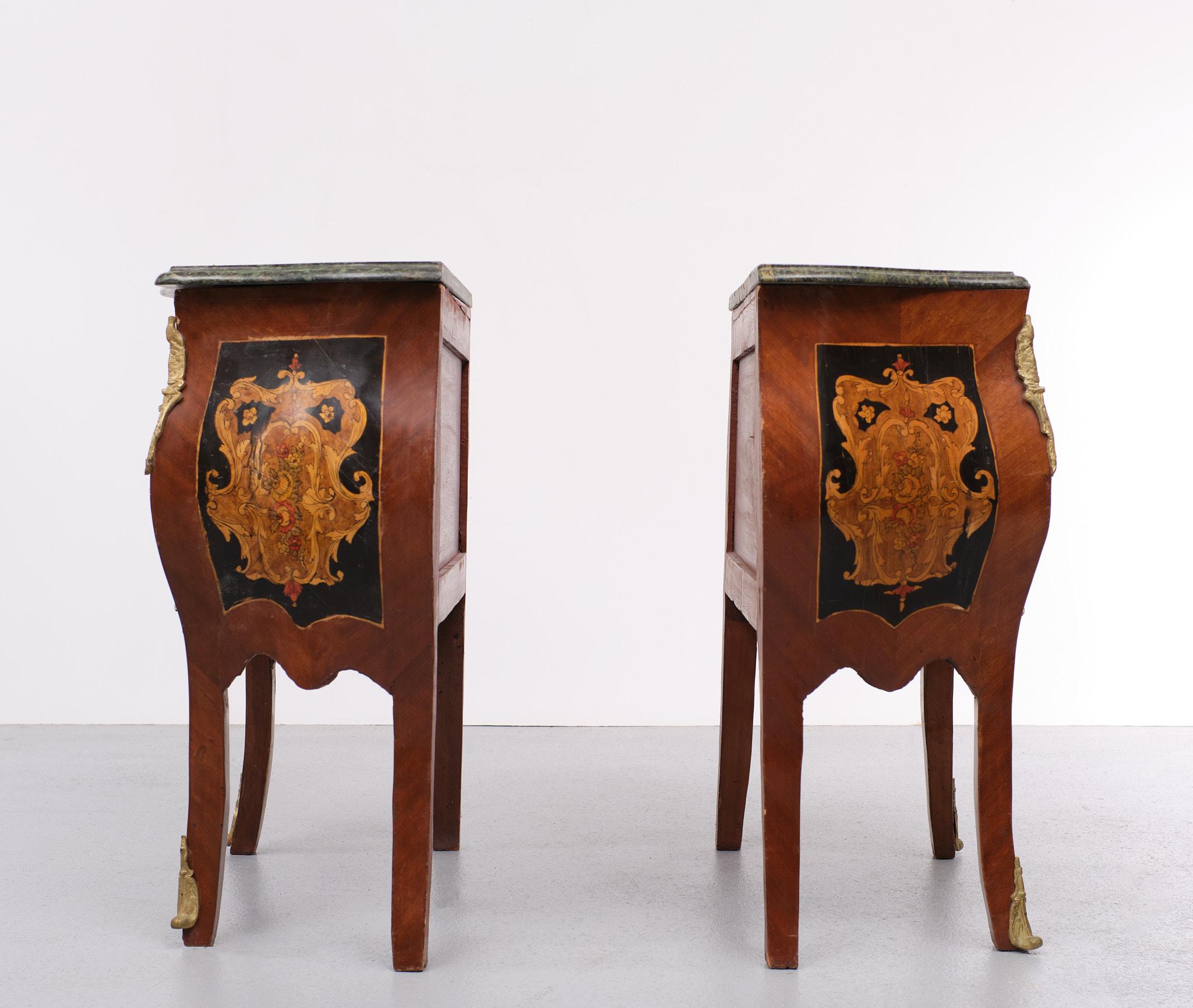 Mid-20th Century Louis XVI Style Nightstands Marble Tops Italian, 1950s For Sale
