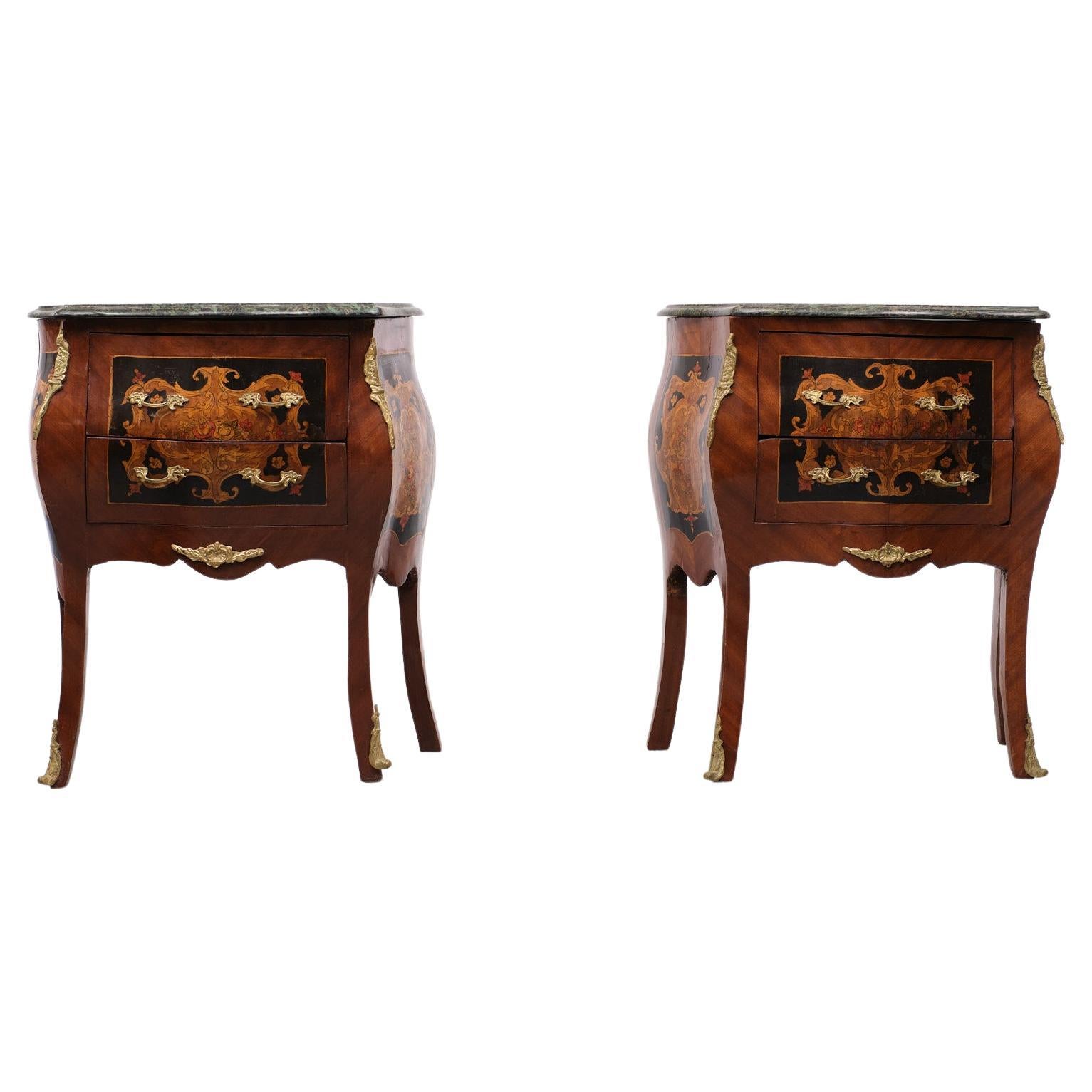 Louis XVI Style Nightstands Marble Tops Italian, 1950s  For Sale