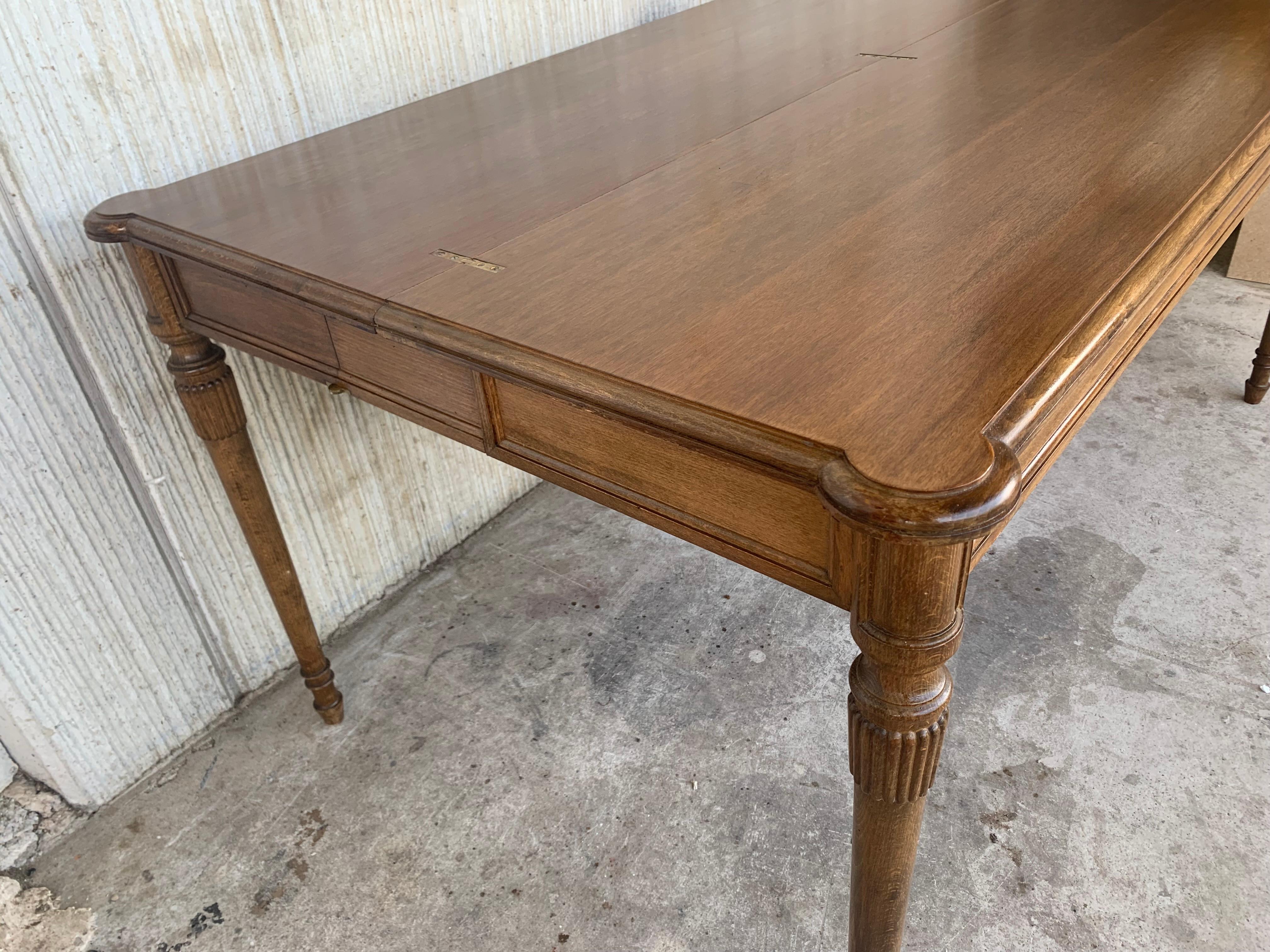 Louis XVI Style Oak Convertible Console, Dining Table with Brass Trim For Sale 3