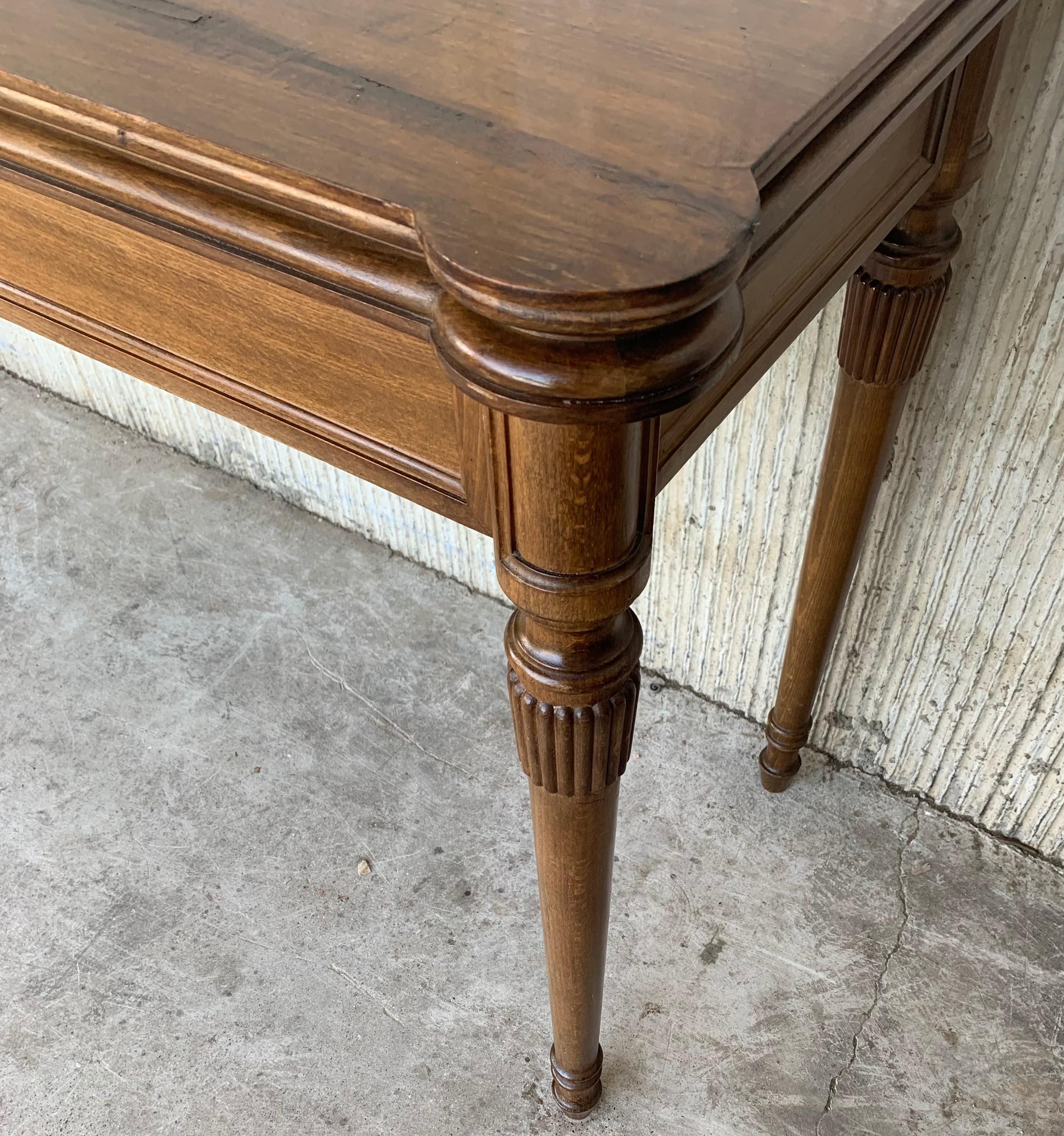 Louis XVI Style Oak Convertible Console, Dining Table with Brass Trim For Sale 6