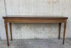 Louis XVI Style Oak Convertible Console, Dining Table with Brass Trim