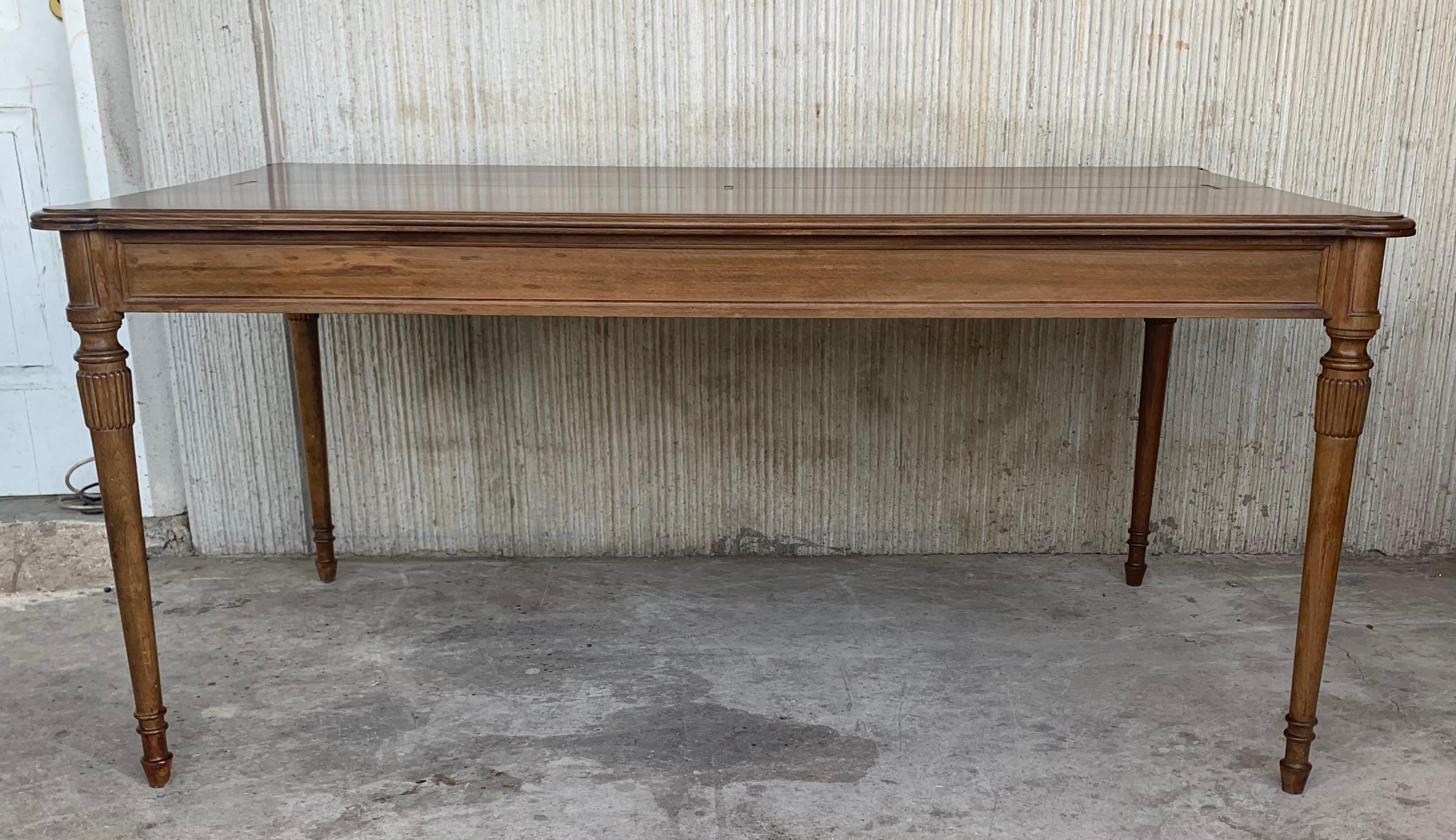 Louis XVI Style Oak Convertible Console, Dining Table with Brass Trim In Good Condition For Sale In Miami, FL
