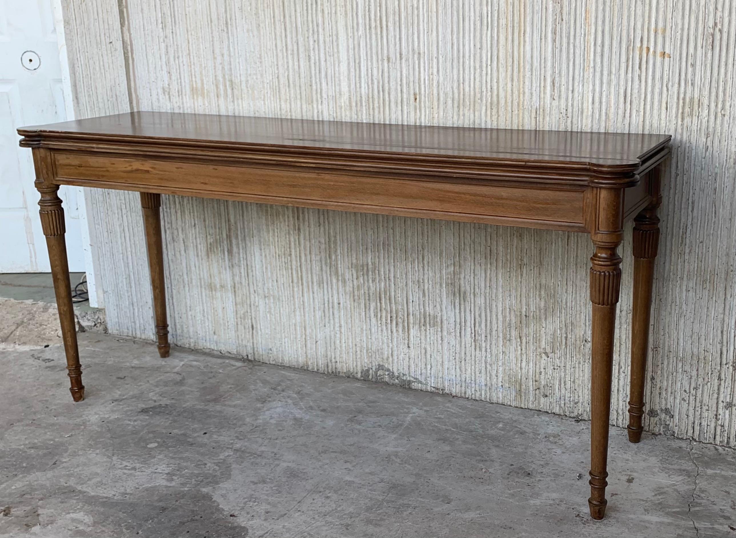 20th Century Louis XVI Style Oak Convertible Console, Dining Table with Brass Trim For Sale