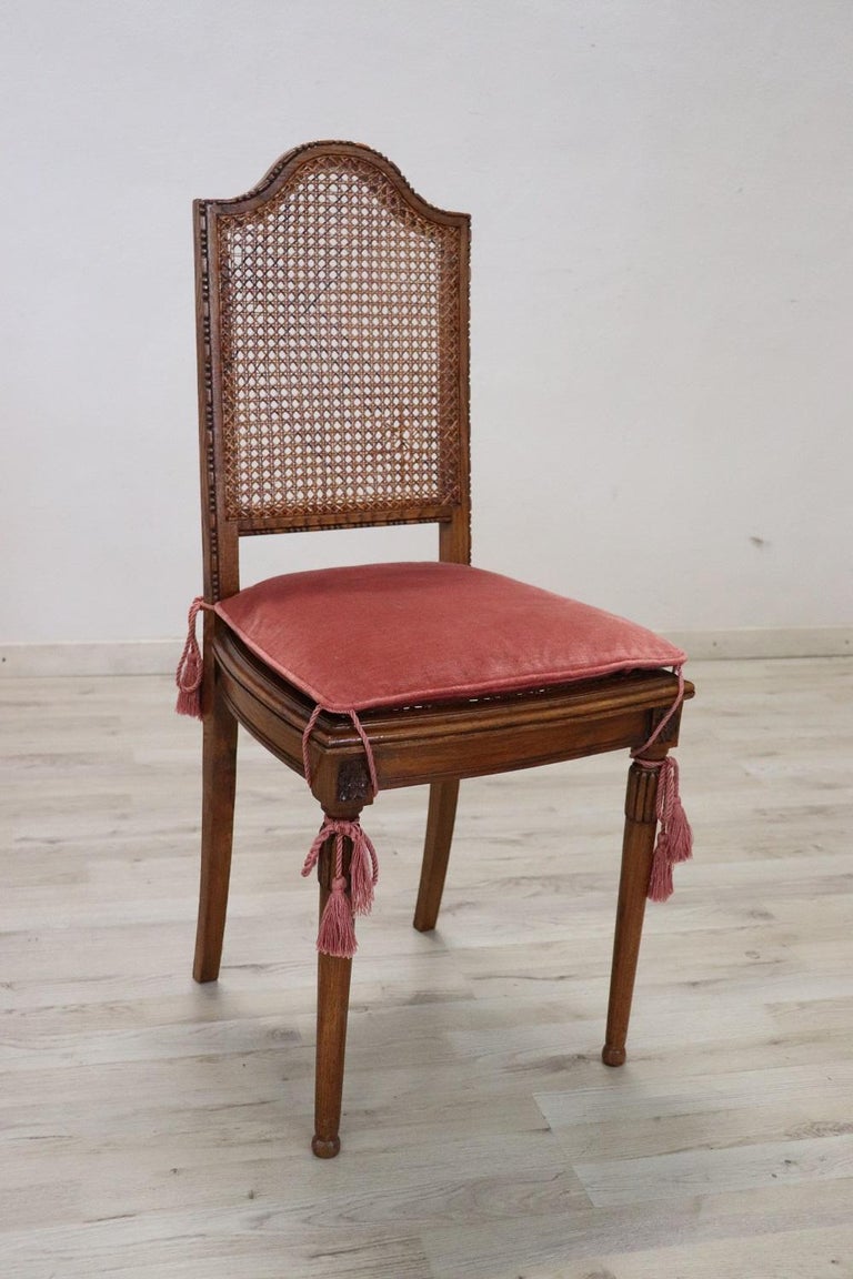 Louis XVI Style Oak Wood and Wien Straw Chairs, Set of 6 For Sale 5