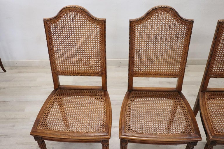 Italian Louis XVI Style Oak Wood and Wien Straw Chairs, Set of 6 For Sale