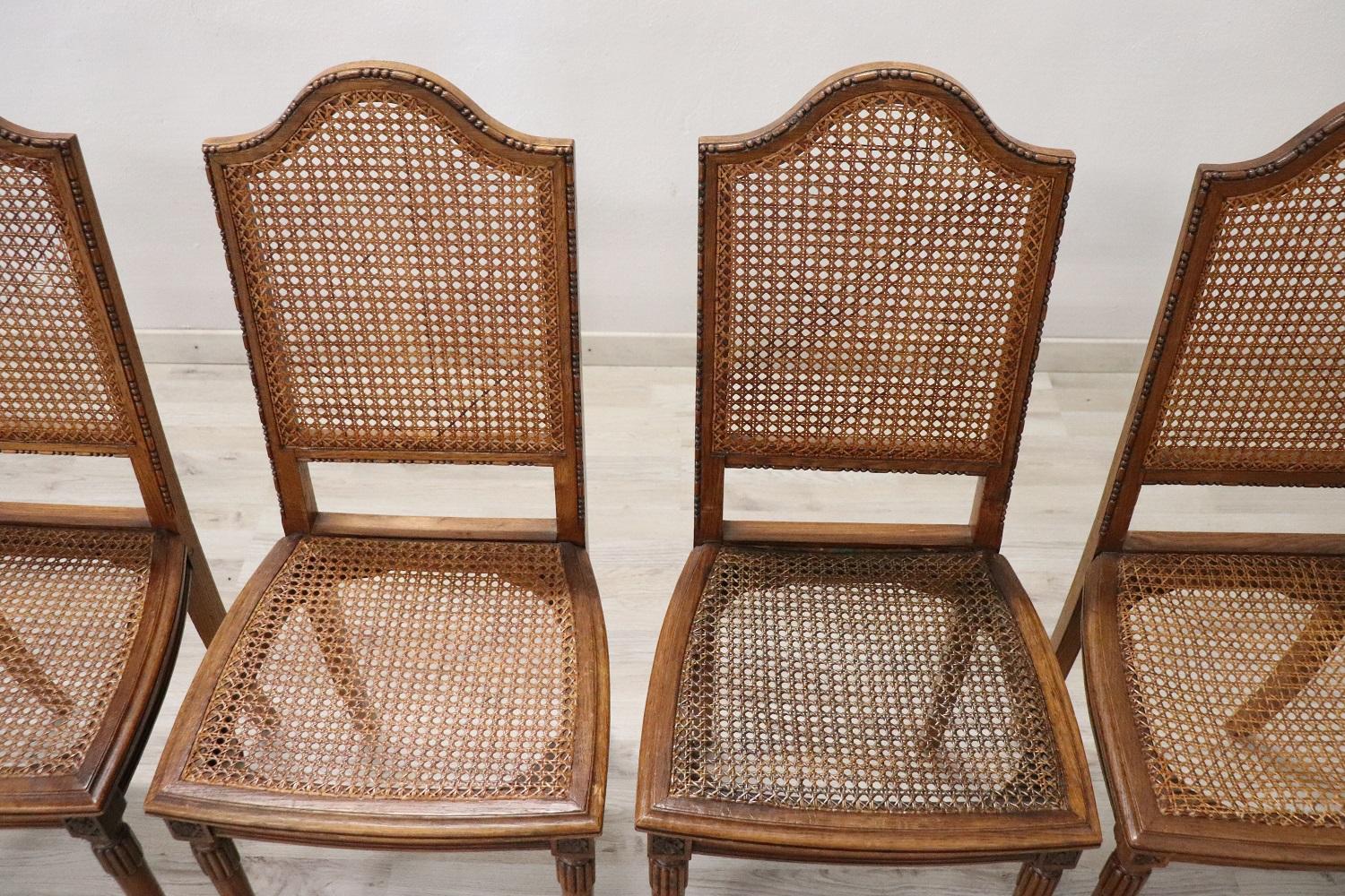 Louis XVI Style Oak Wood and Wien Straw Chairs, Set of 6 In Good Condition In Casale Monferrato, IT