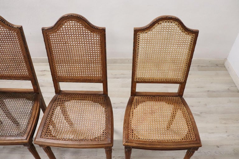 Mid-20th Century Louis XVI Style Oak Wood and Wien Straw Chairs, Set of 6 For Sale