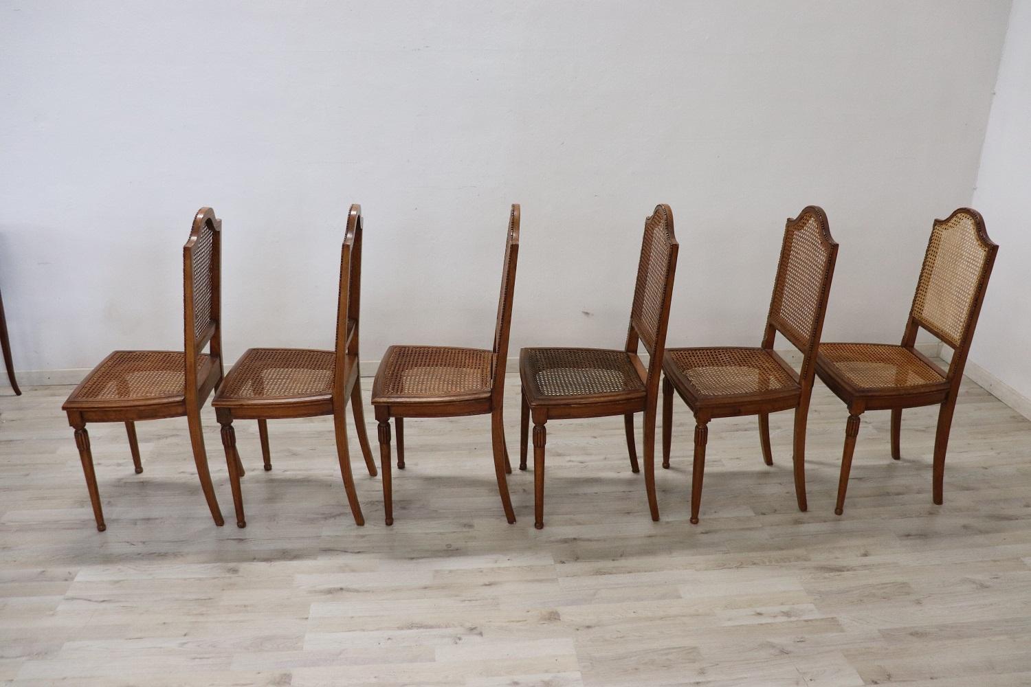 Louis XVI Style Oak Wood and Wien Straw Chairs, Set of 6 2