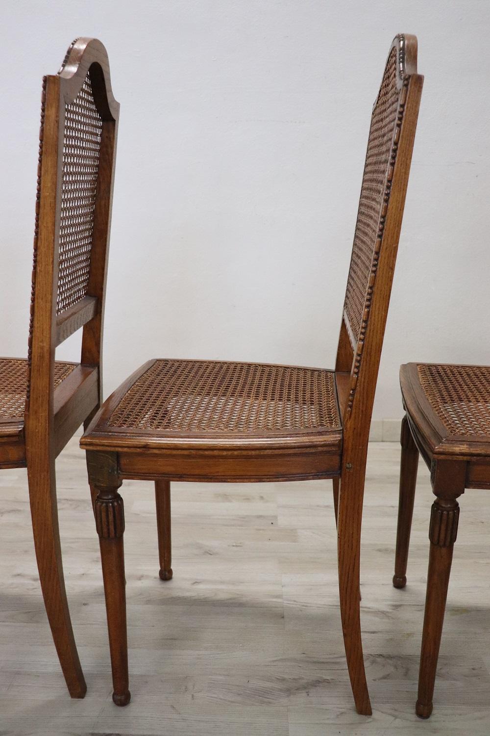 Louis XVI Style Oak Wood and Wien Straw Chairs, Set of 6 3