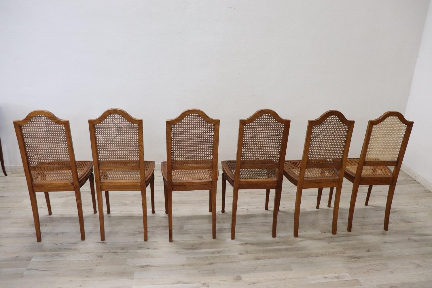 Louis XVI Style Oak Wood and Wien Straw Chairs, Set of 6 4