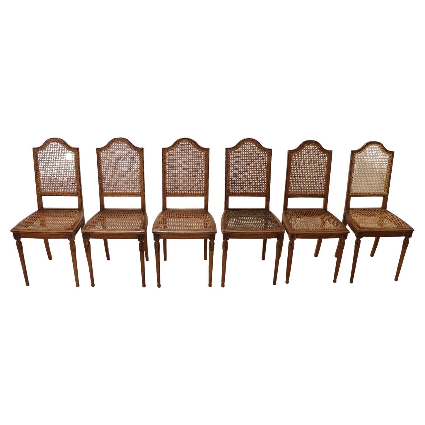 Louis XVI Style Oak Wood and Wien Straw Chairs, Set of 6