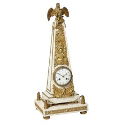 Louis XVI Style Obelisk Form Bronze and Marble Mantel Clock