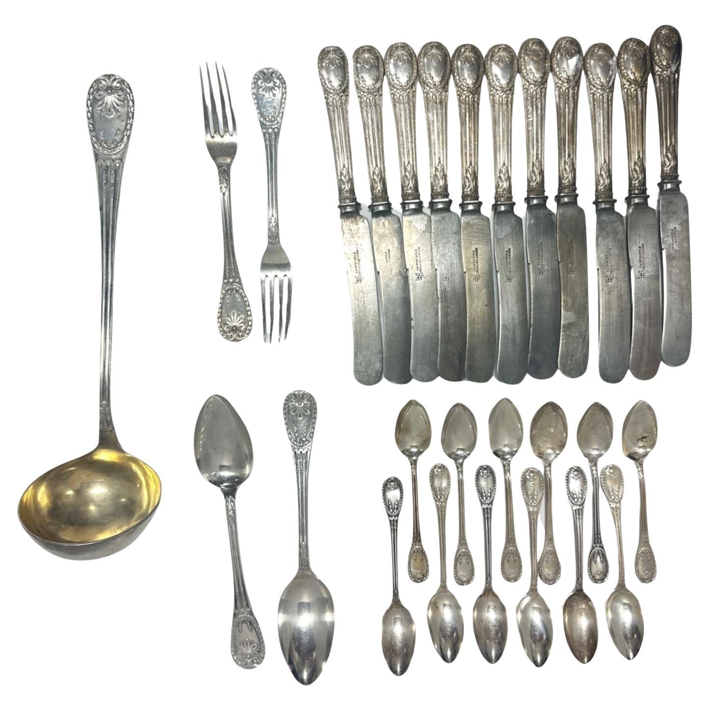 Louis XVI Style Odiot Rare French Louveciennes Silver Flatware For Sale