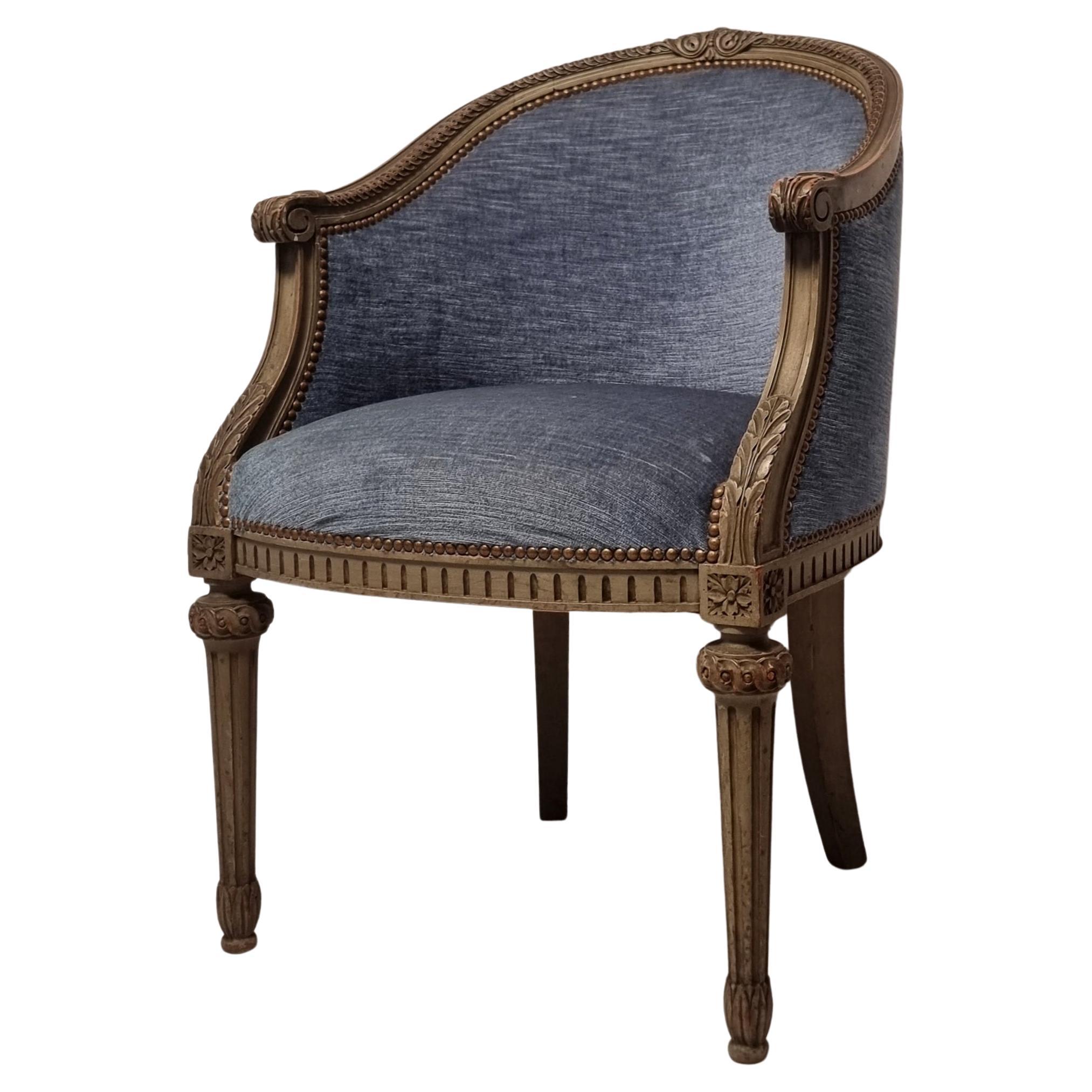 Louis XVI Style Office Armchair - Patinated Wood - Early 19th