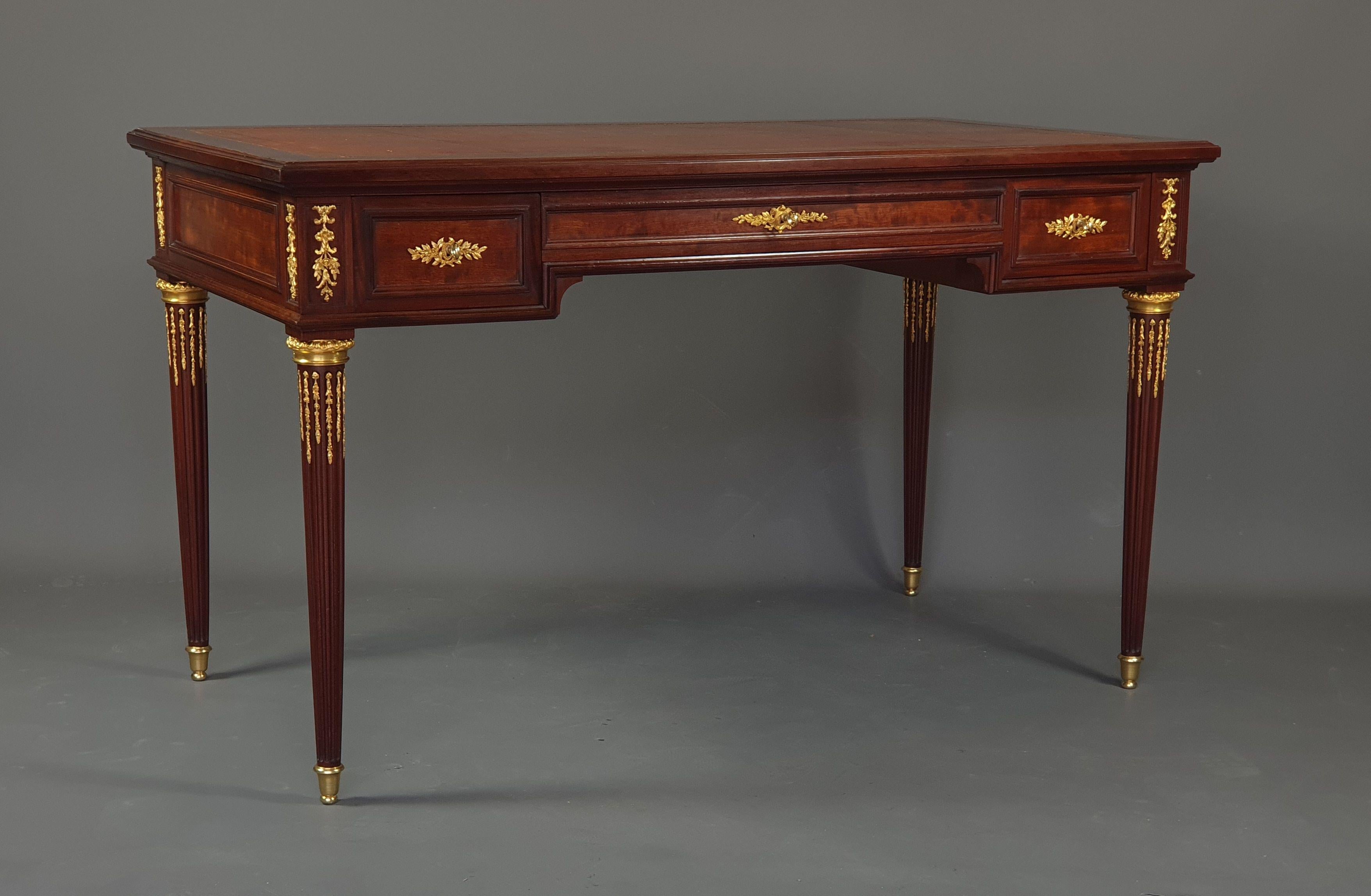 Marquetry Louis XVI Style Office Furniture Stamped Lalande in Paris