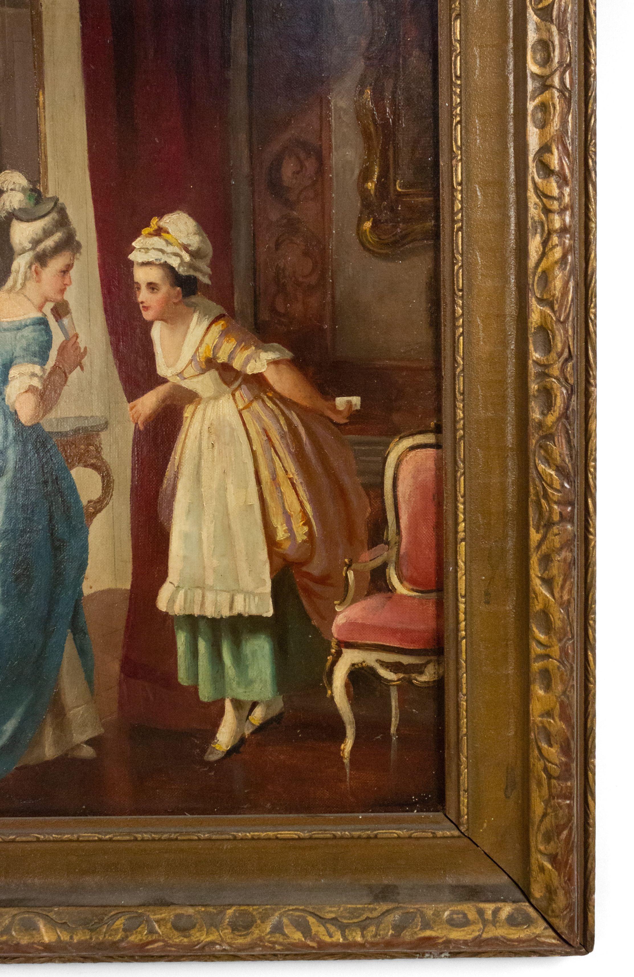 Louis XVI Style Oil Painting of a Domestic Interior Scene In Good Condition For Sale In New York, NY