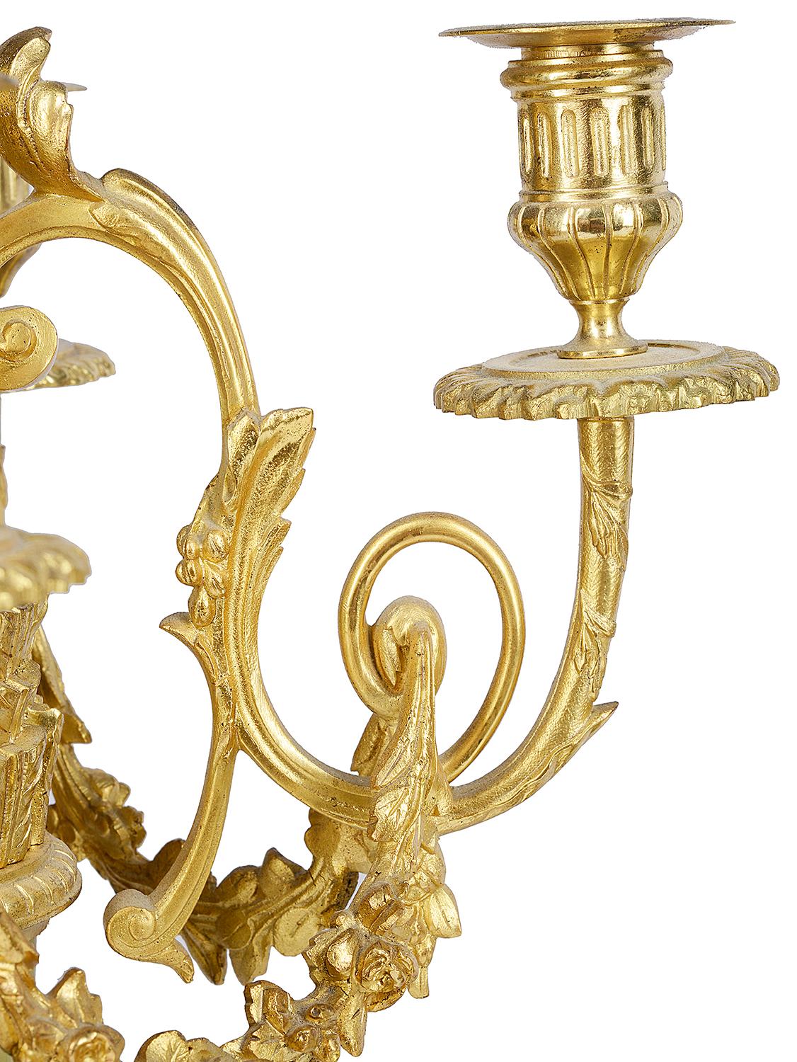 Louis XVI Style Onyx and Ormolu Clock Set, 19th Century In Good Condition In Brighton, Sussex