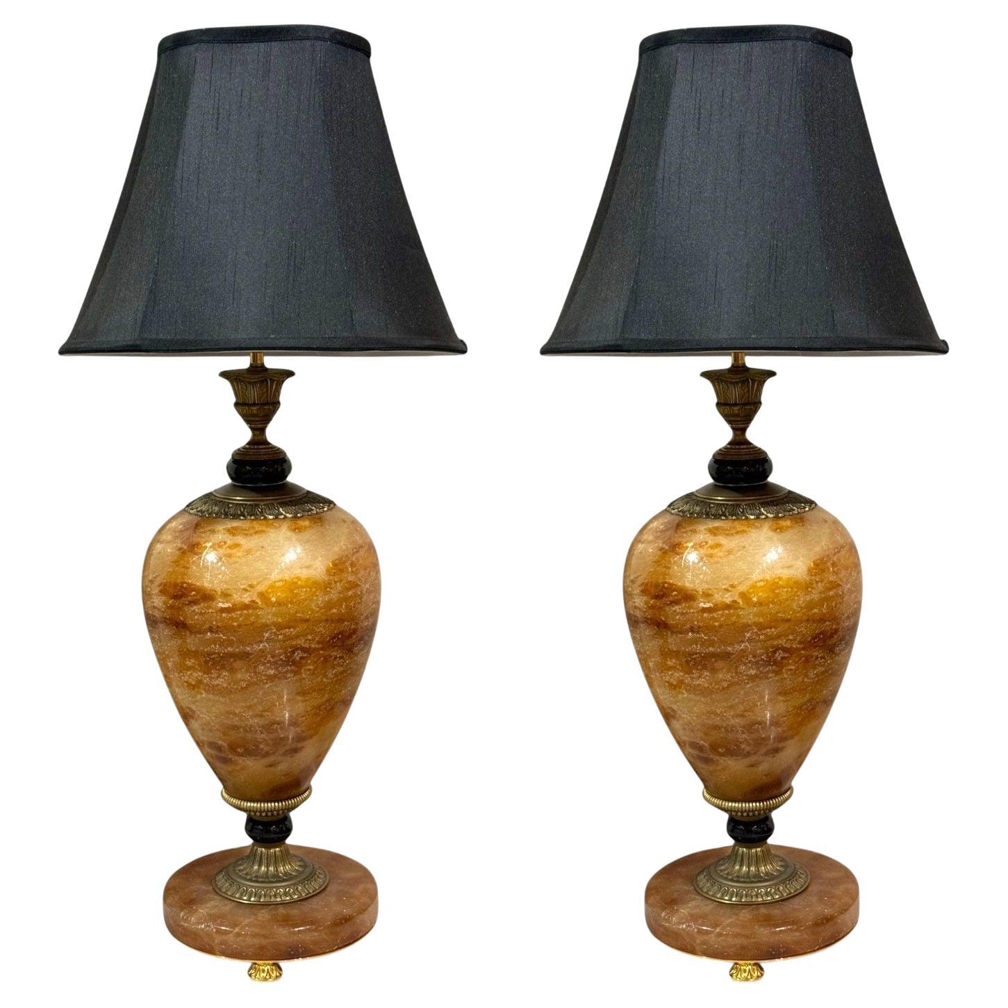 Louis XVI Stil, Onyx, Bronze, Tischlampen, Frankreich, 1930er Jahre im Angebot