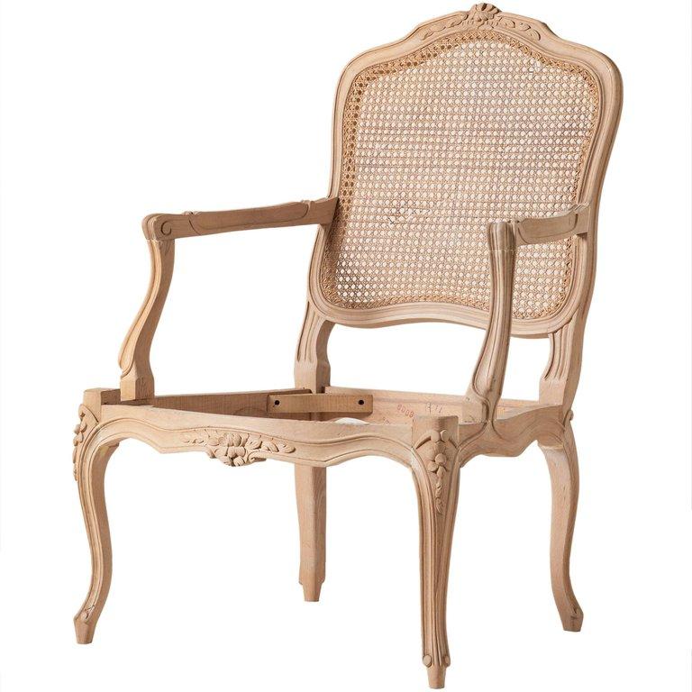 Hand-Carved Louis XVI Style Open Armchair and Carved Italian Beechwood Chair