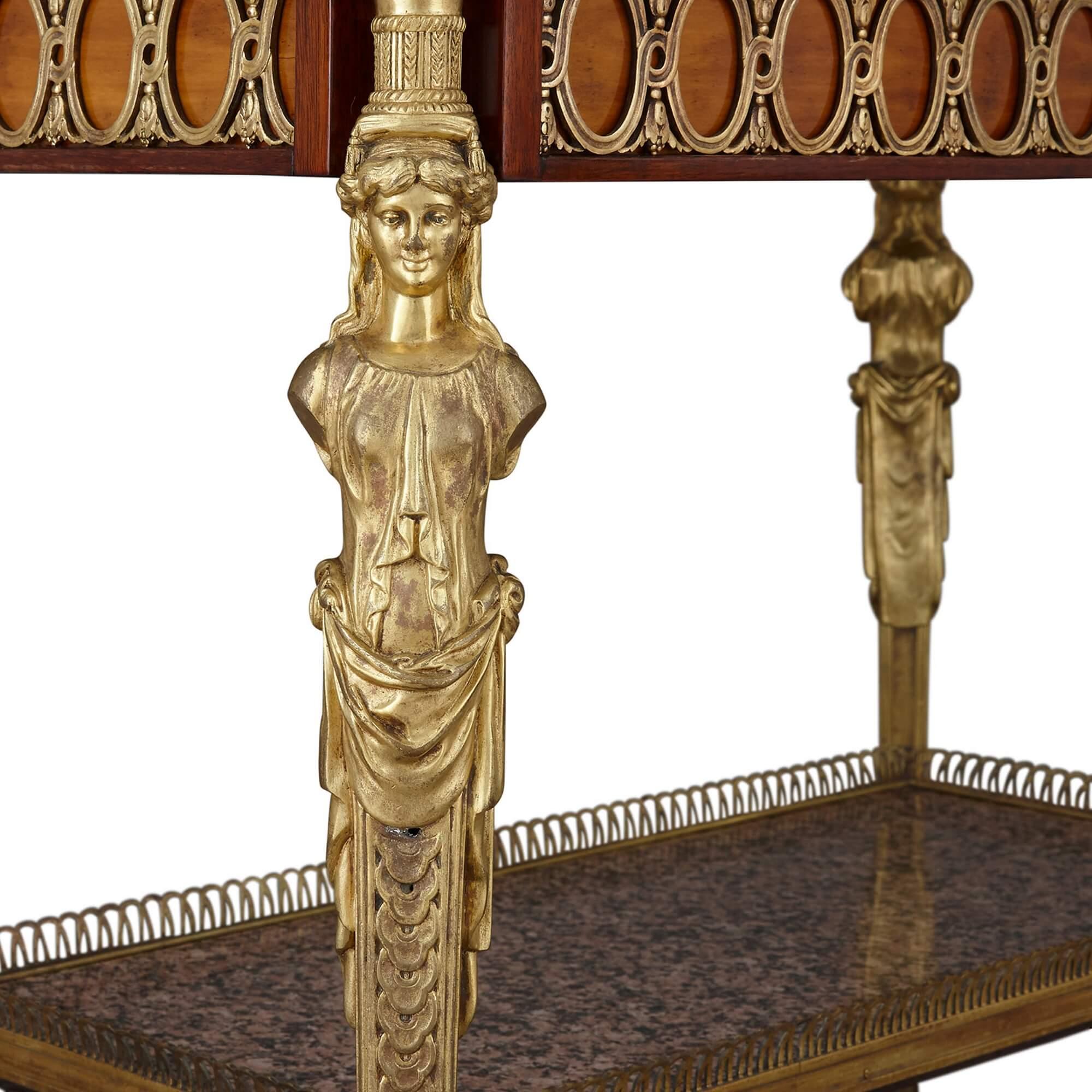 French Marble, mahogany, and ormolu Louis XVI style centre table For Sale