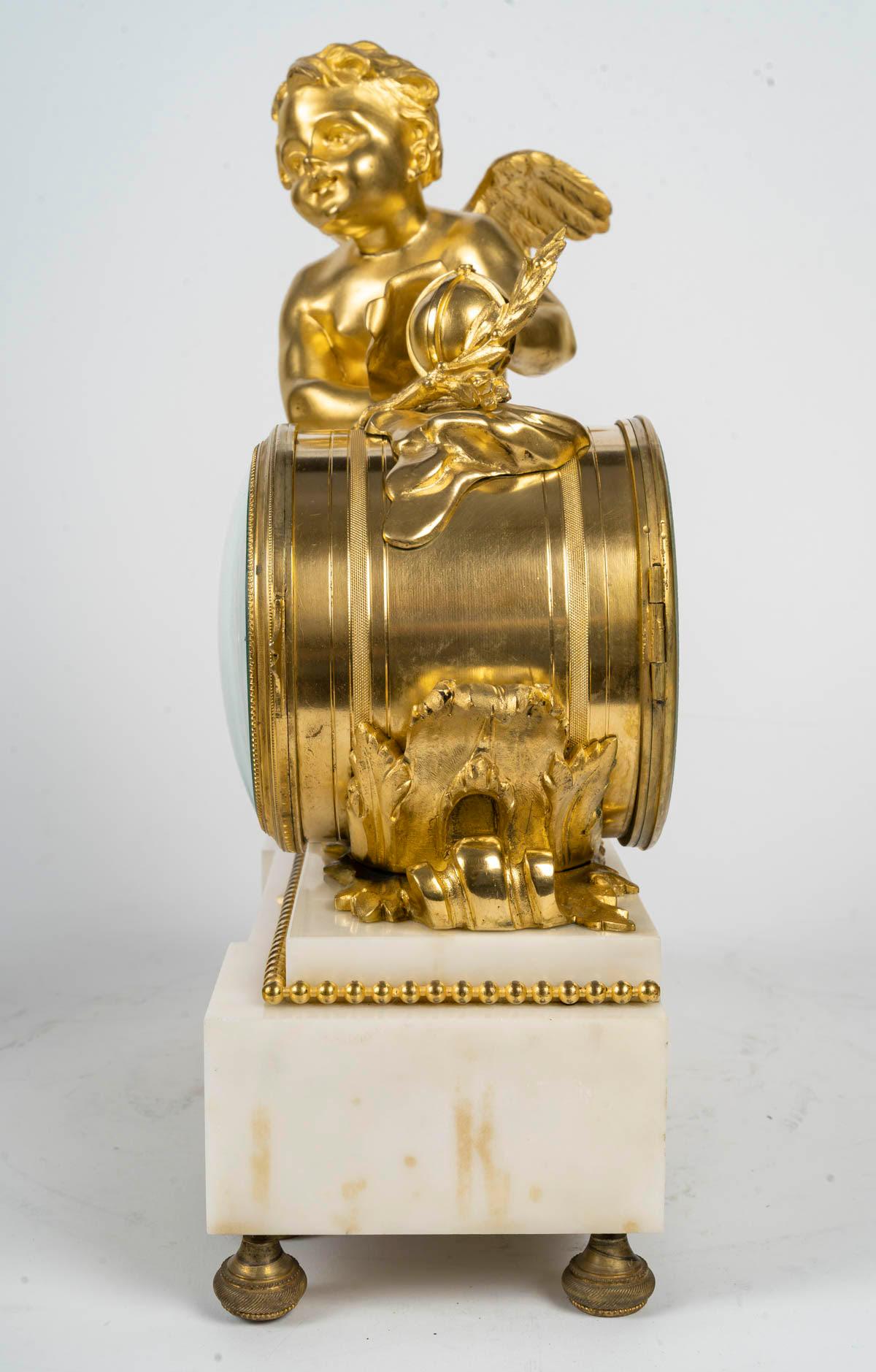 Louis XVI Style Ormolu and White Marble Mantel Set, 19th Century. In Good Condition For Sale In Saint-Ouen, FR