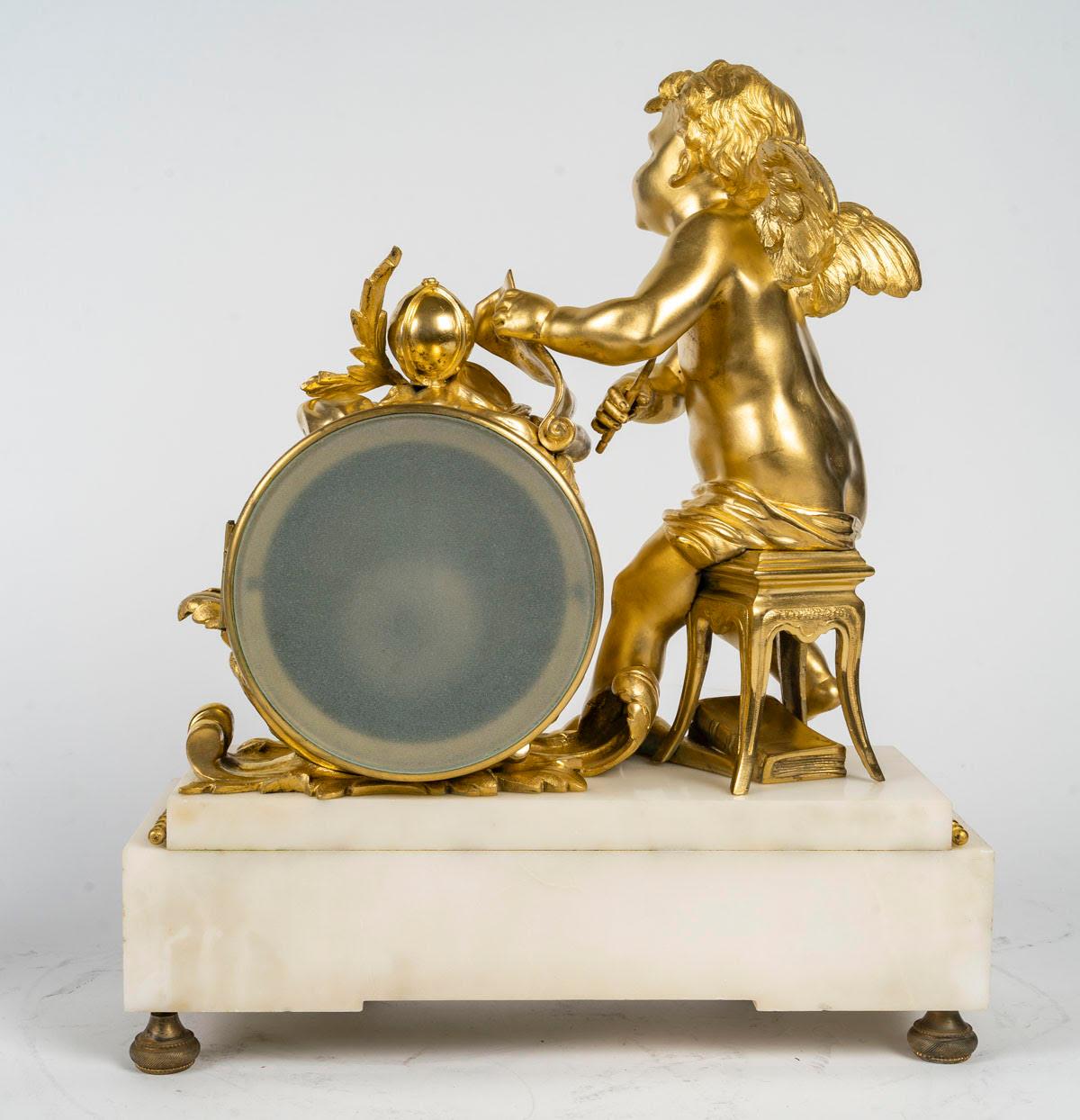 Bronze Louis XVI Style Ormolu and White Marble Mantel Set, 19th Century. For Sale